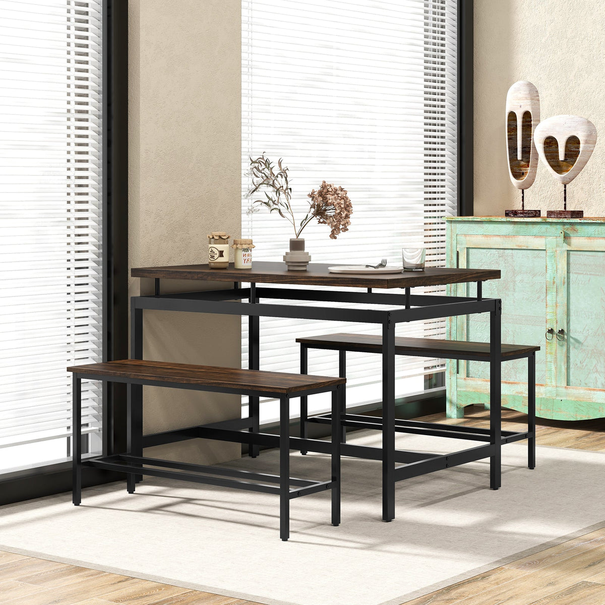 3 Pieces Dining Table Set - Brown