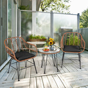 3 Pieces Patio Rattan Bistro Set with Cushion - Black