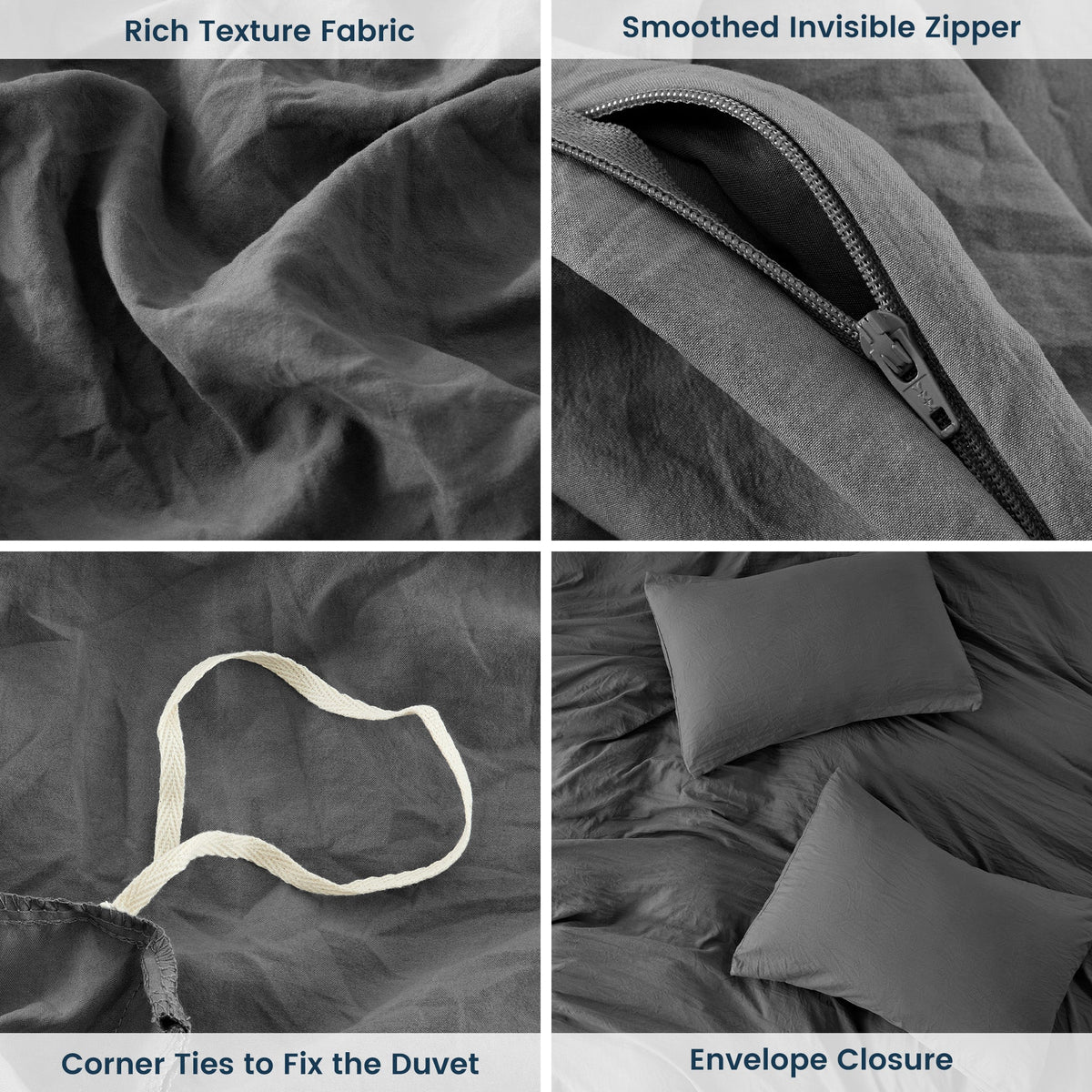 Stone Washed Duvet Cover Set - Gray