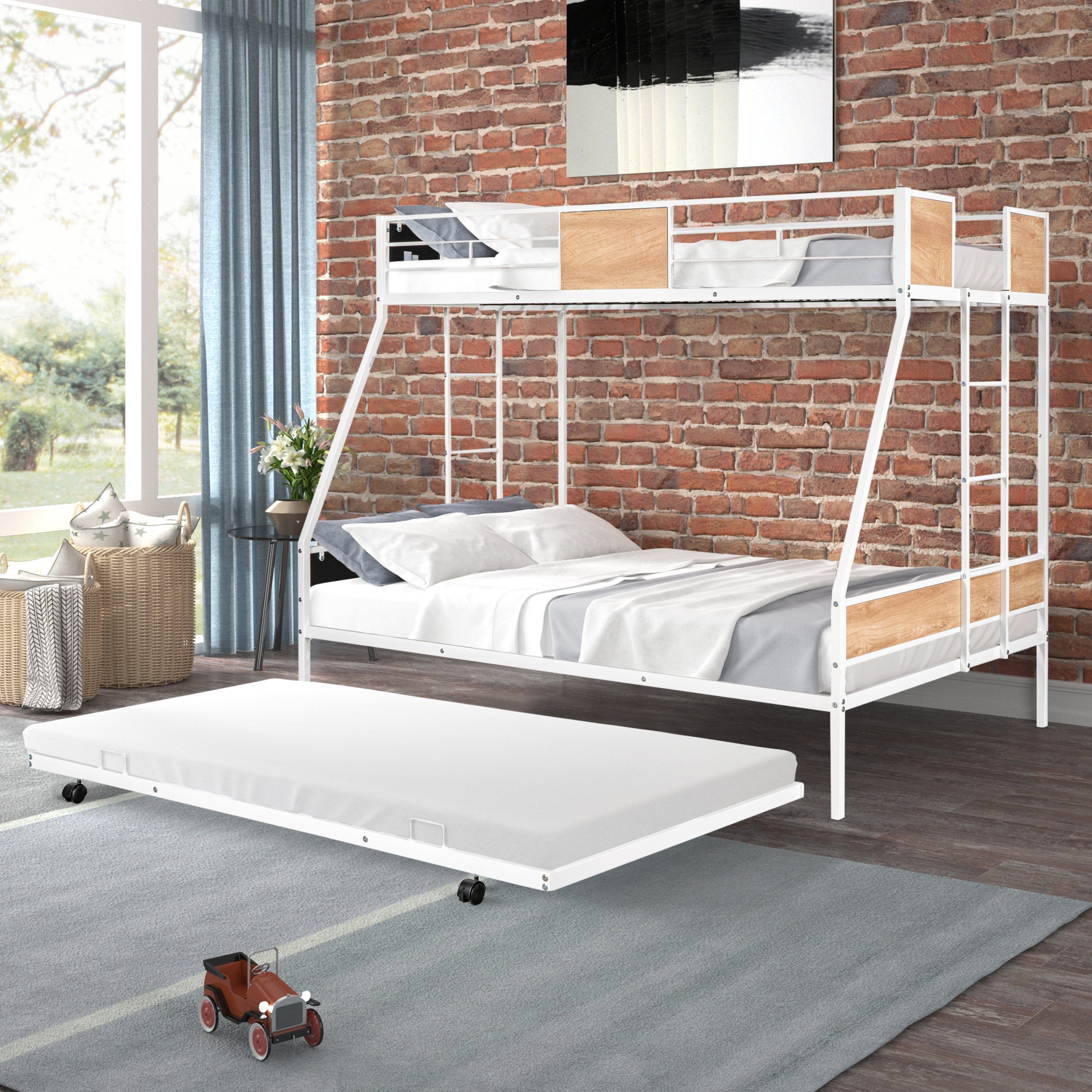 Metal Twin-Over-Full Bunk Bed with Trundle