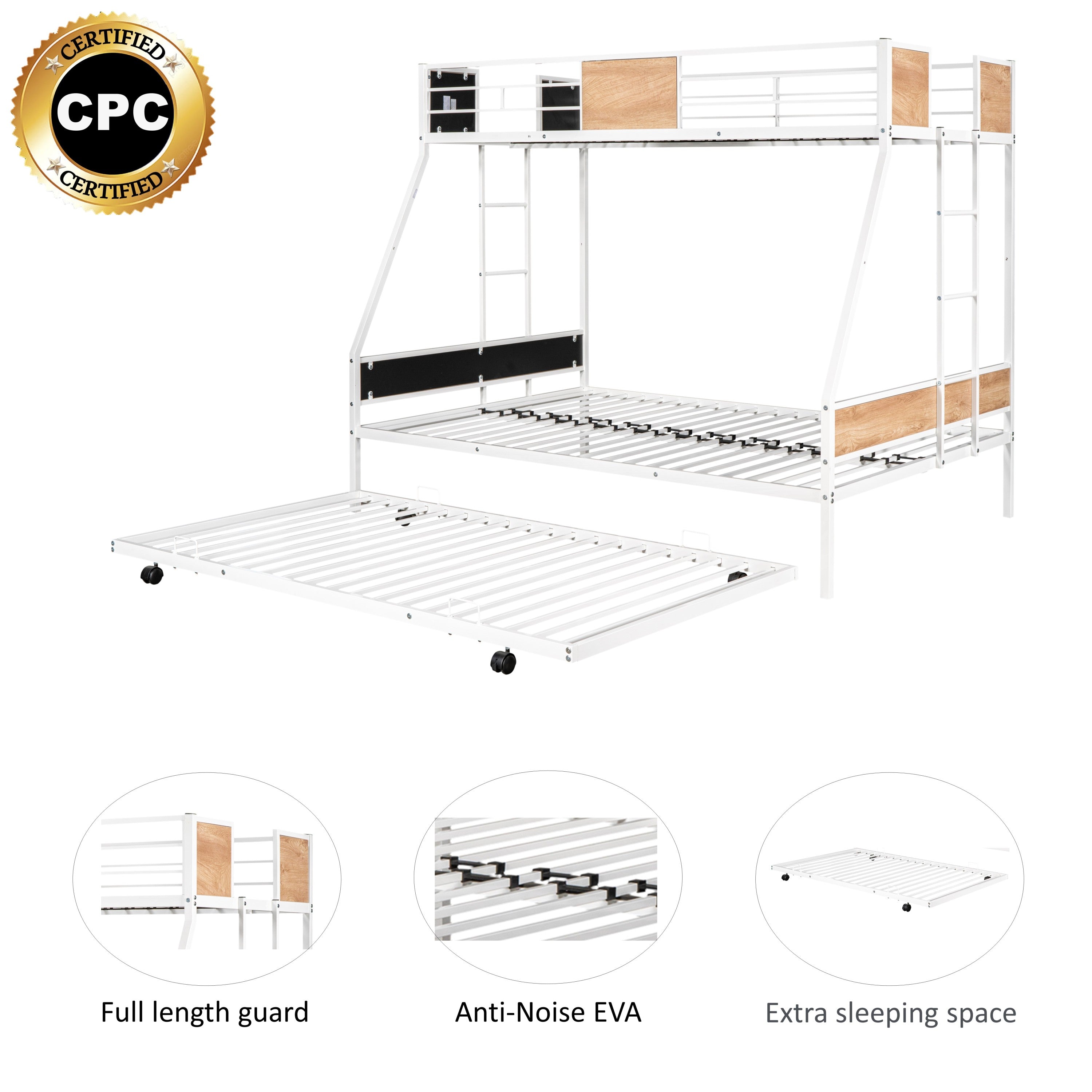 Metal Twin-Over-Full Bunk Bed with Trundle