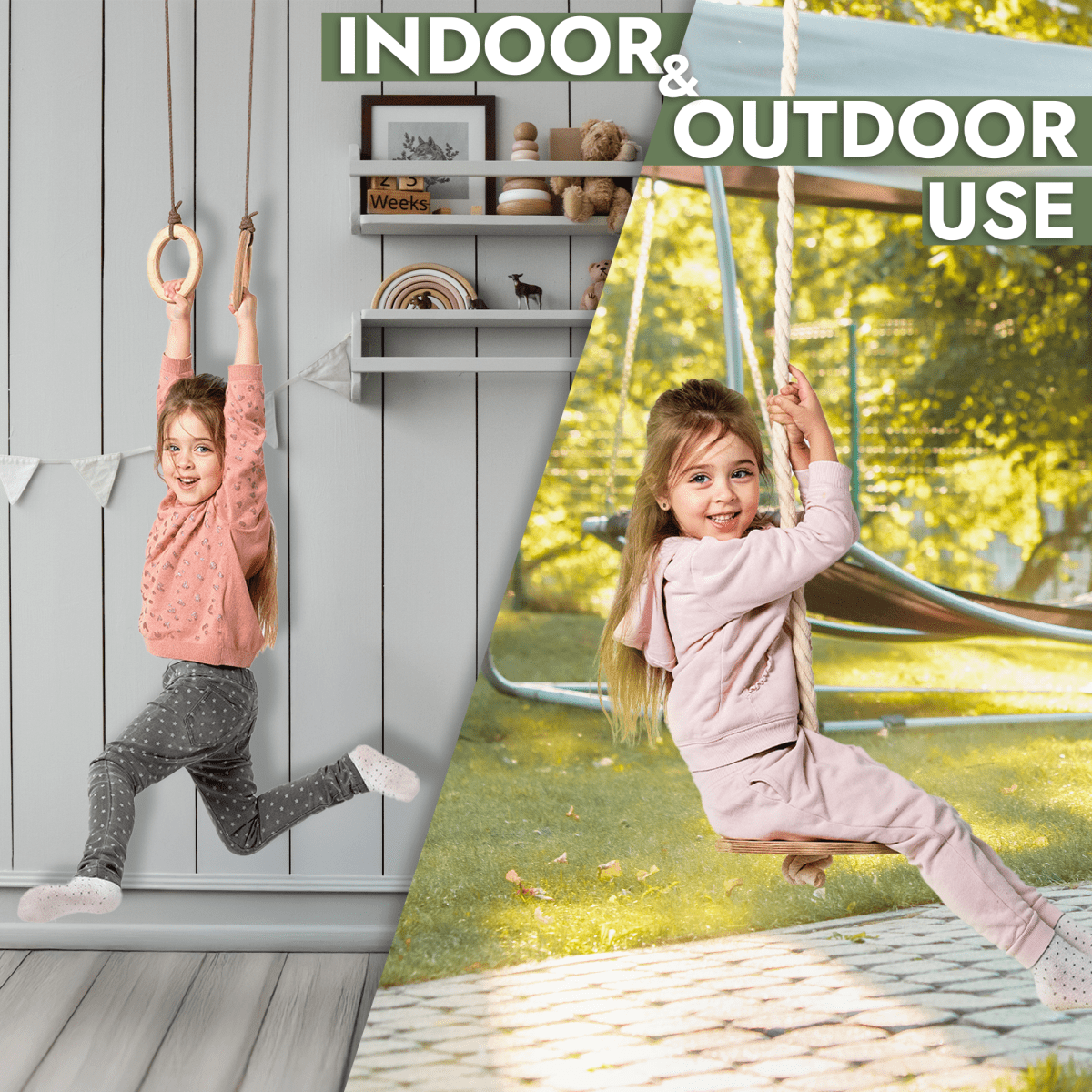 3-in-1 Swing & Climbing Set: Rope Ladder, Gym Rings & Disc Swing