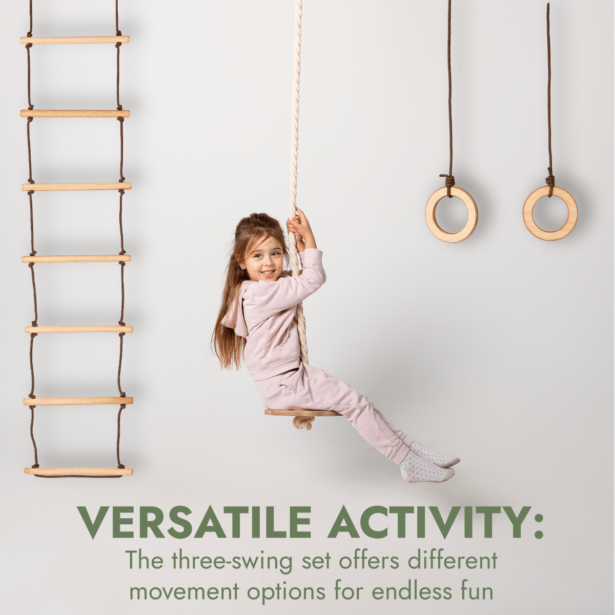 3-in-1 Swing & Climbing Set: Rope Ladder, Gym Rings & Disc Swing