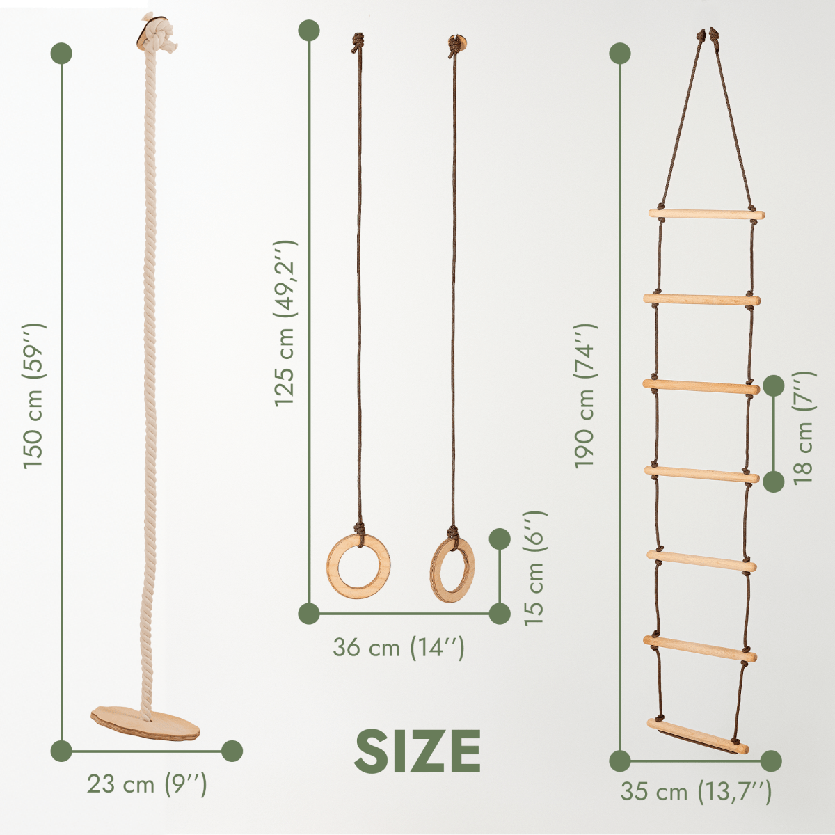 3-in-1 Swing & Climbing Set: Rope Ladder, Gym Rings & Disc Swing