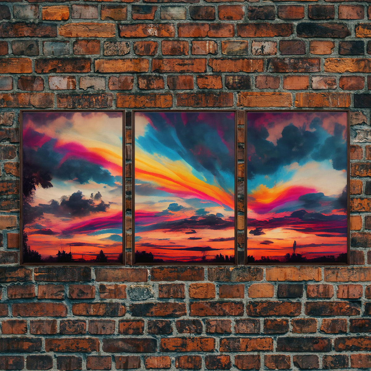 Psychedelic Sunset, 3 piece Canvas Print Wall Art