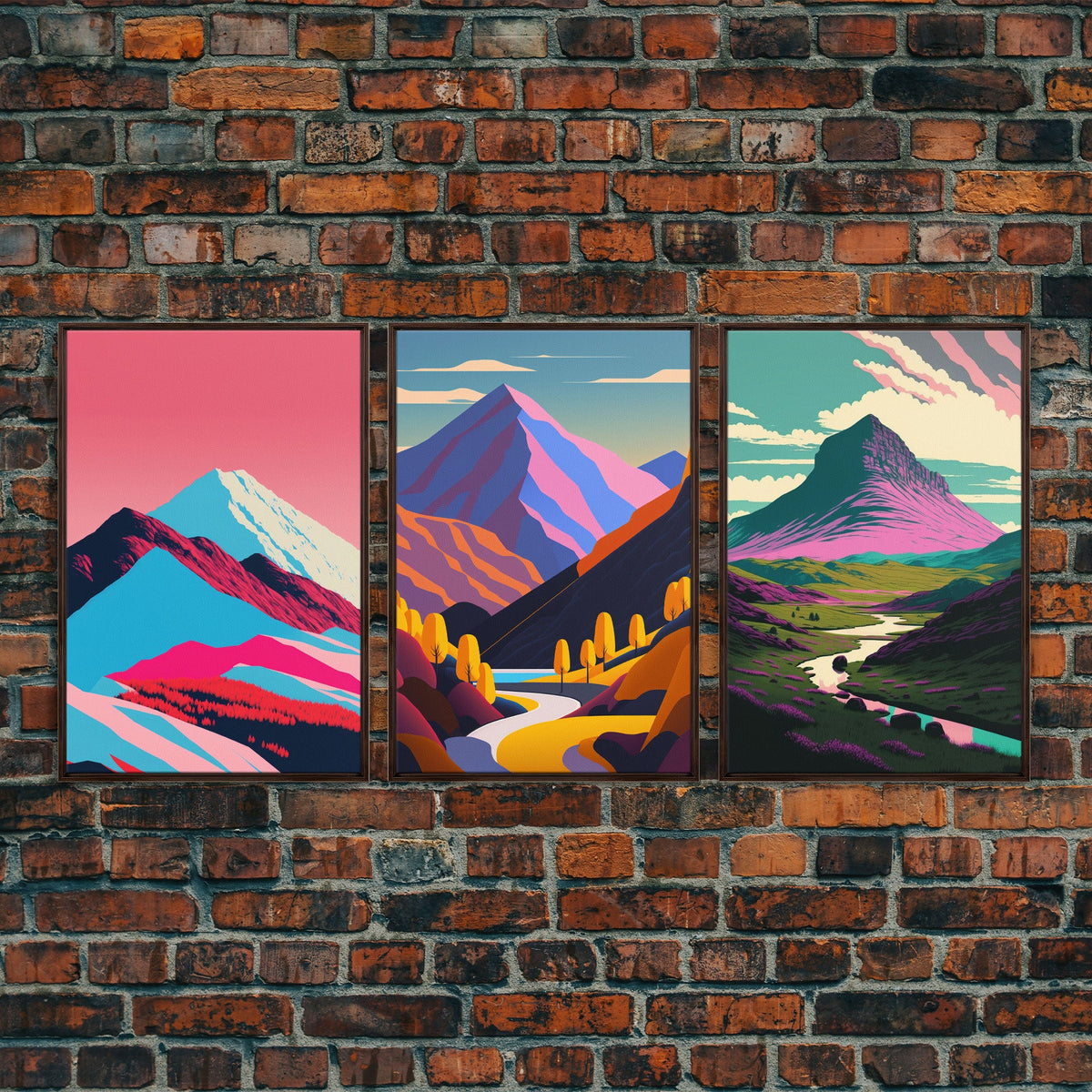 Minimalist Midcentury Wall Art, Framed Canvas Prints, 3 Piece Wall Art