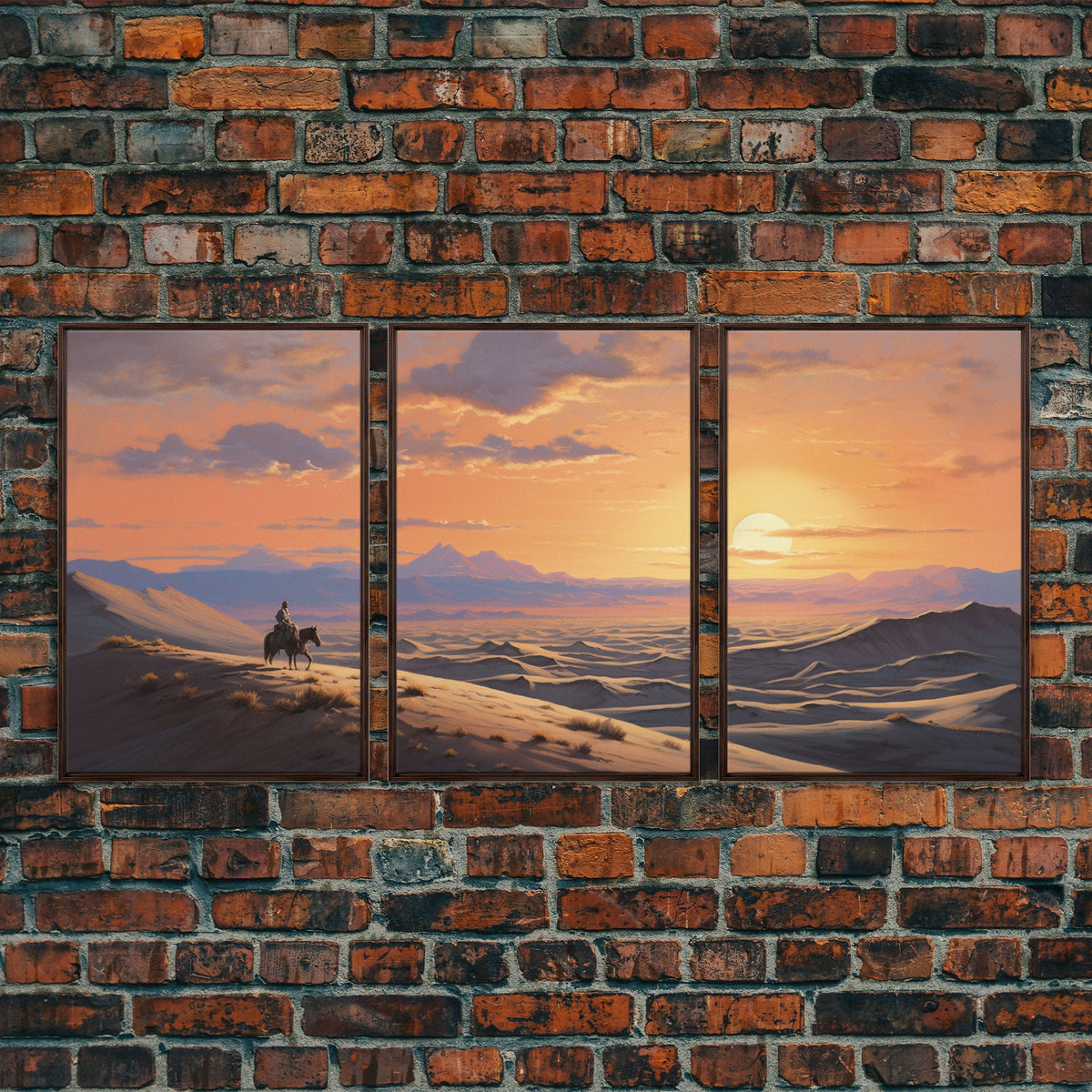 Cowboy Wall Art, Sunset Print, Canvas Print, 3 Piece Wall Art