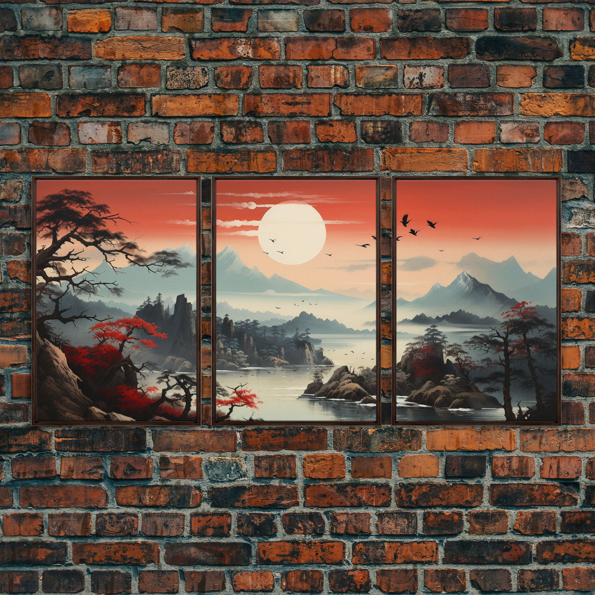 Japanese Wall Art, Mountains Print, Canvas Print, 3 Piece