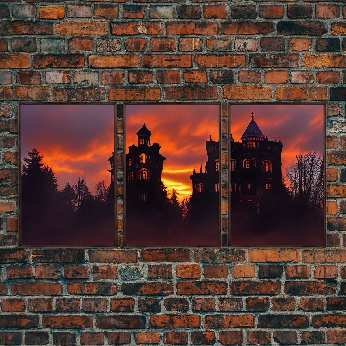 3 Piece Canvas Wall Decor, Victorian Style Haunted House