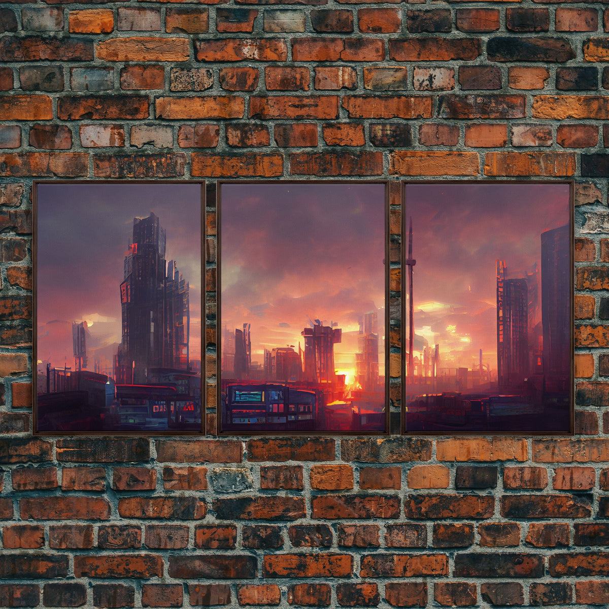 Cyberpunk City, 3 Piece Wall Art, Canvas Print