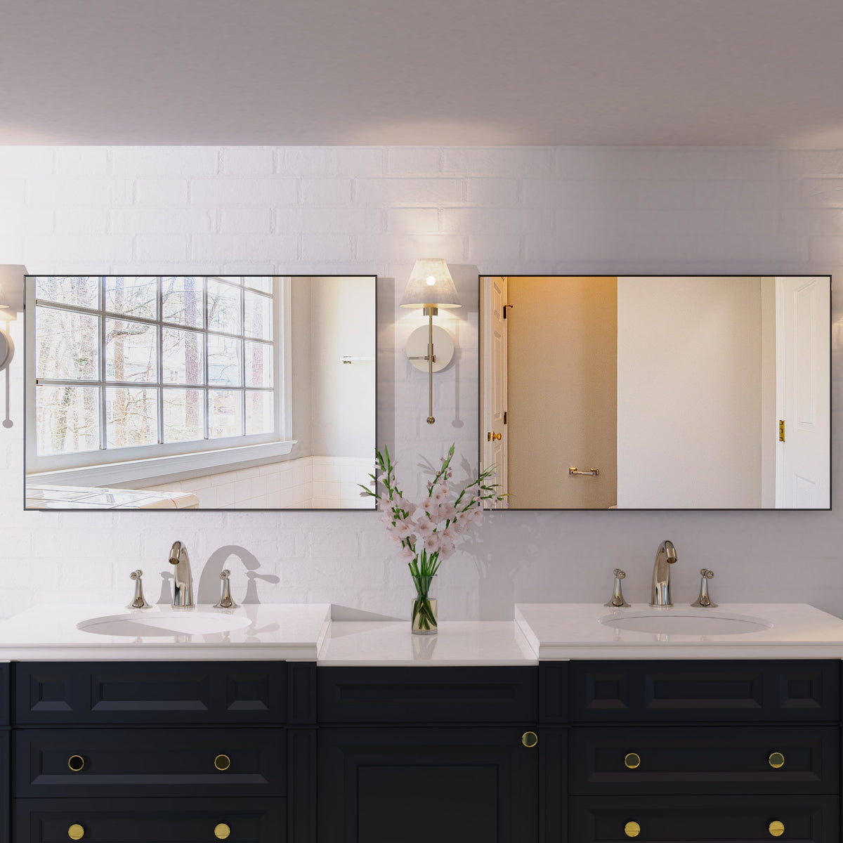 36x24 inch Modern Black Bathroom Mirror with Aluminum Frame