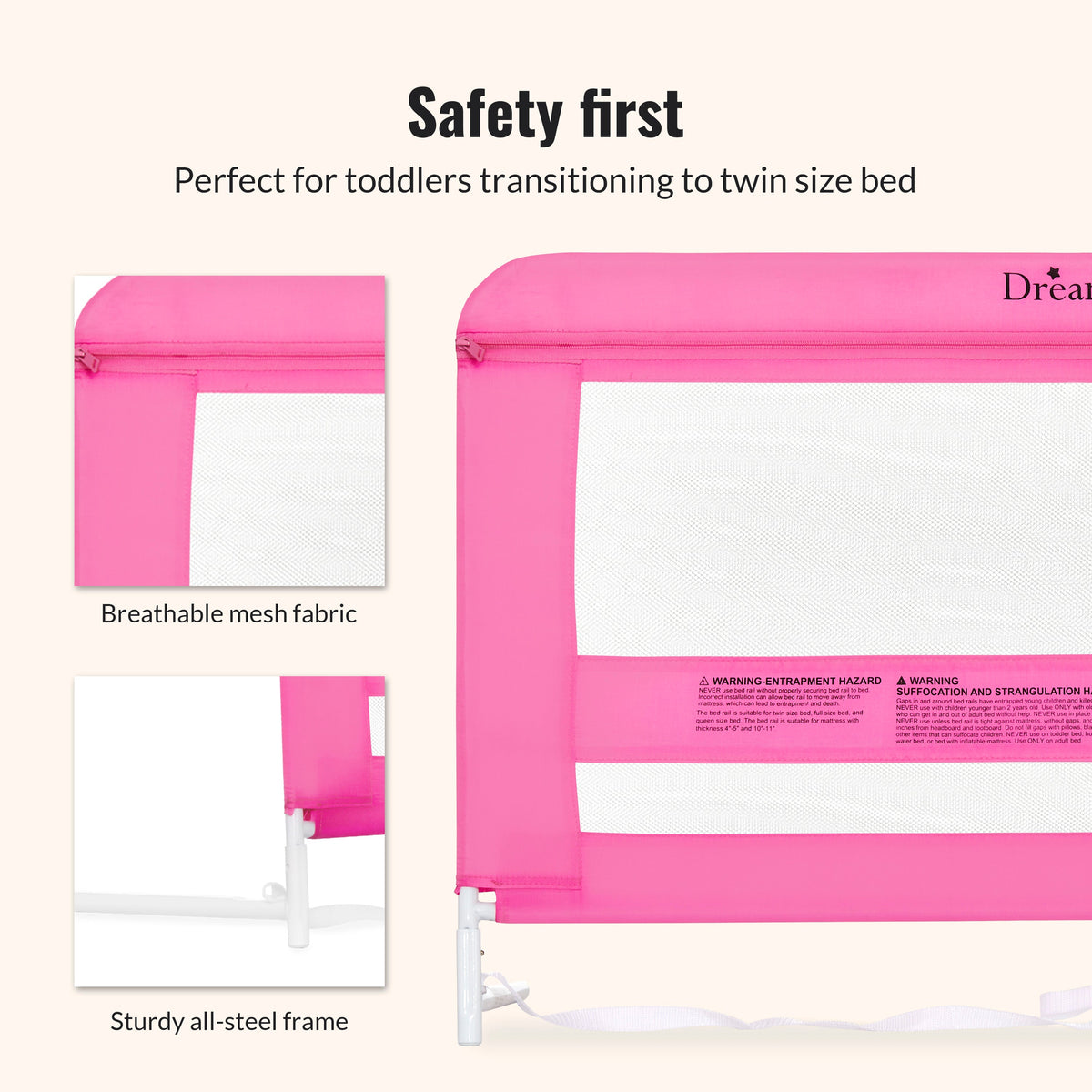 Dream On Me Lilibet Twin/Full/Queen Mesh Safety Bed Rail Single Pack