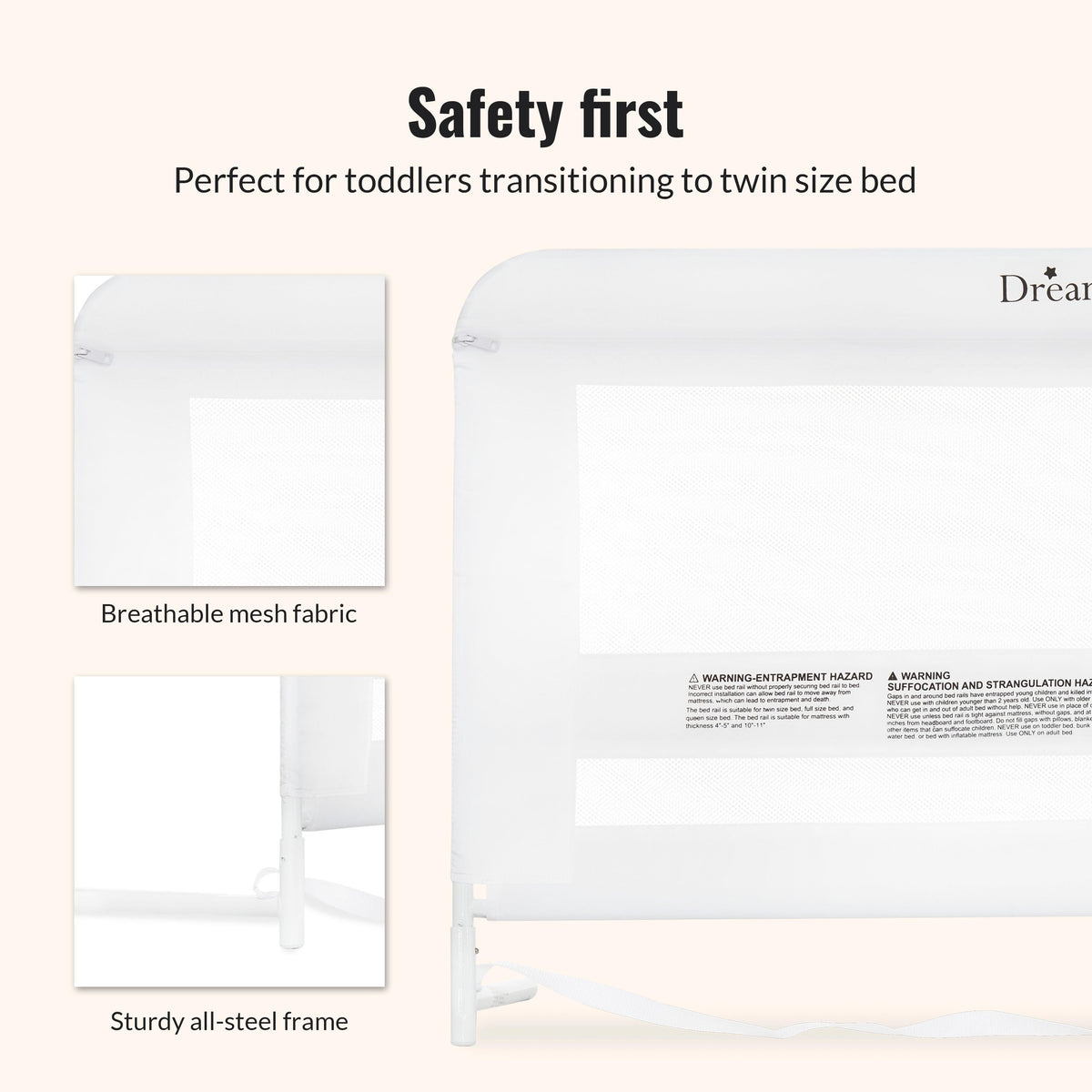 Dream On Me Lilibet Twin/Full/Queen Mesh Safety Bed Rail Single Pack