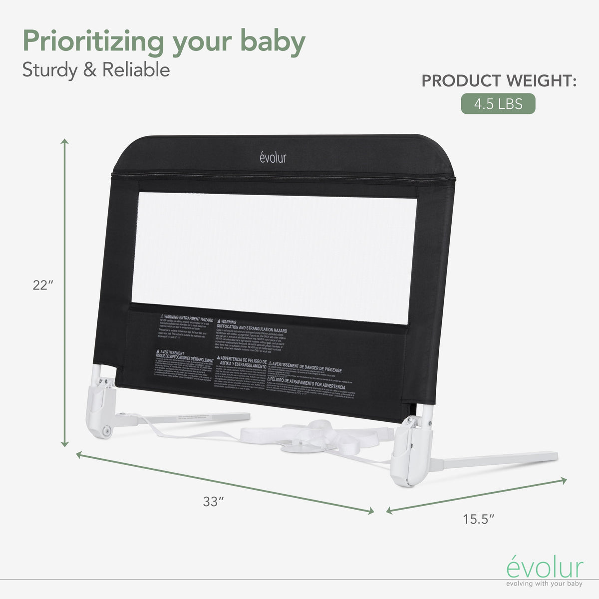 Evolur Snooze Shield Universal Swing-Down Guardrail
