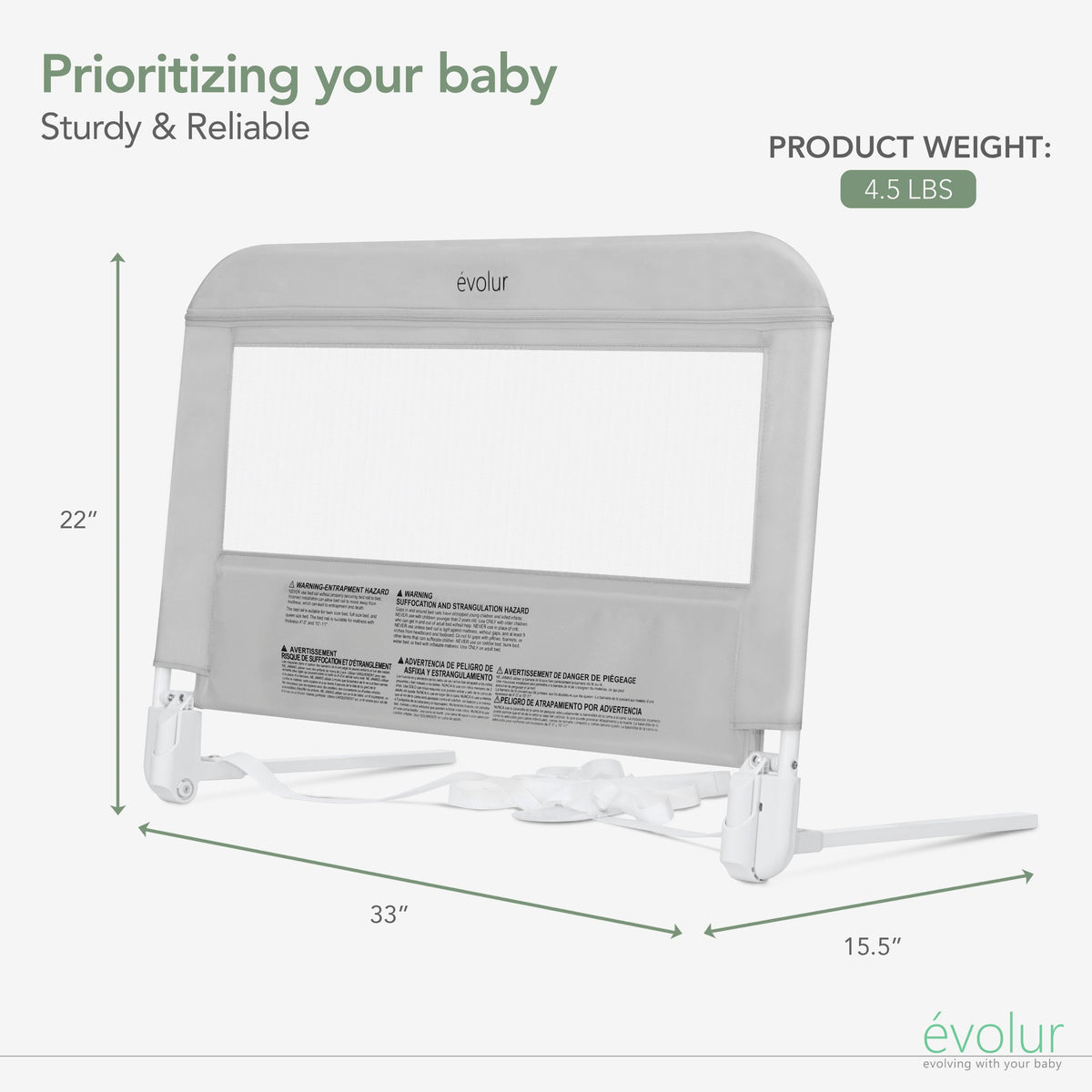 Evolur Snooze Shield Universal Swing-Down Guardrail