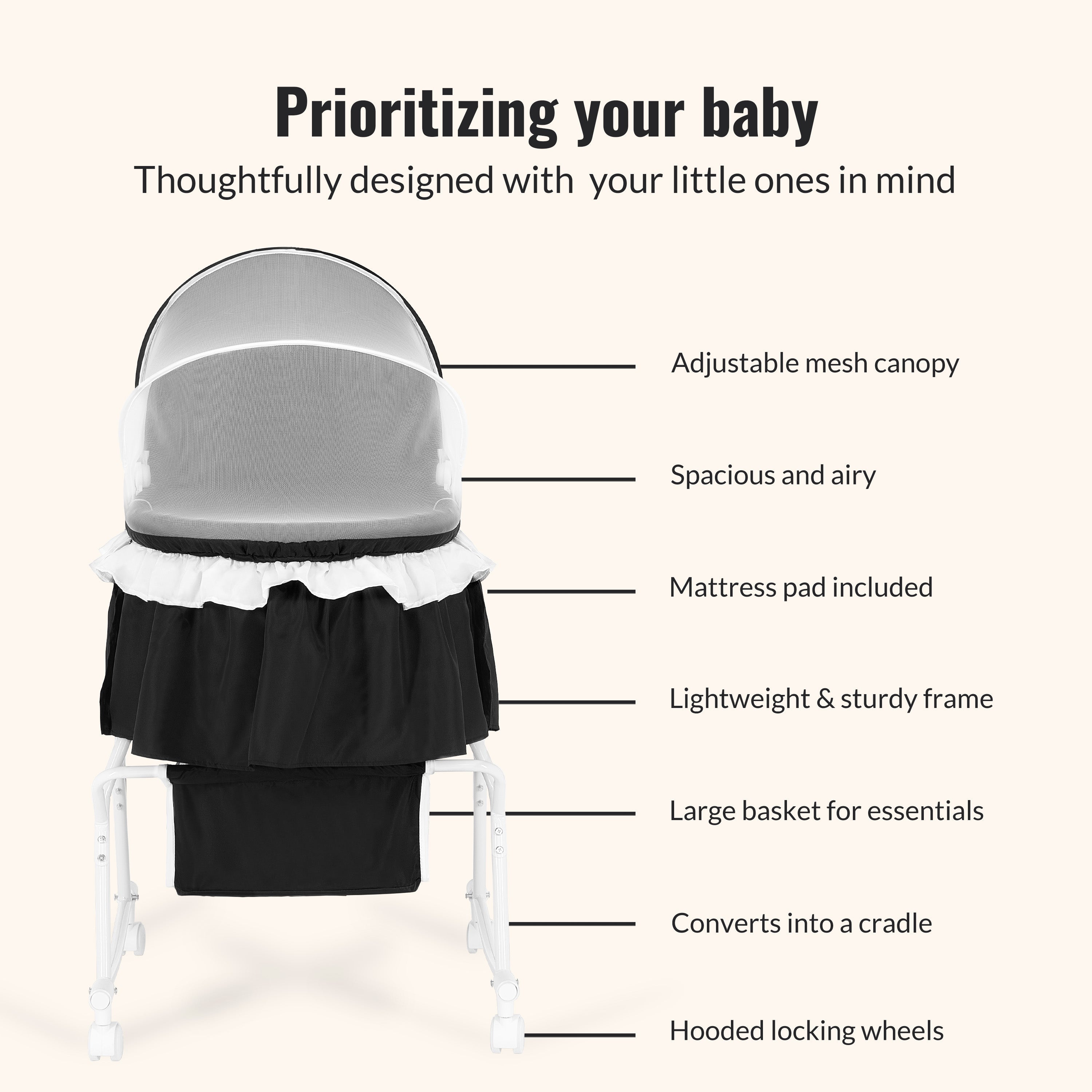 Dream On Me Lacy Portable 2-In-1 Bassinet