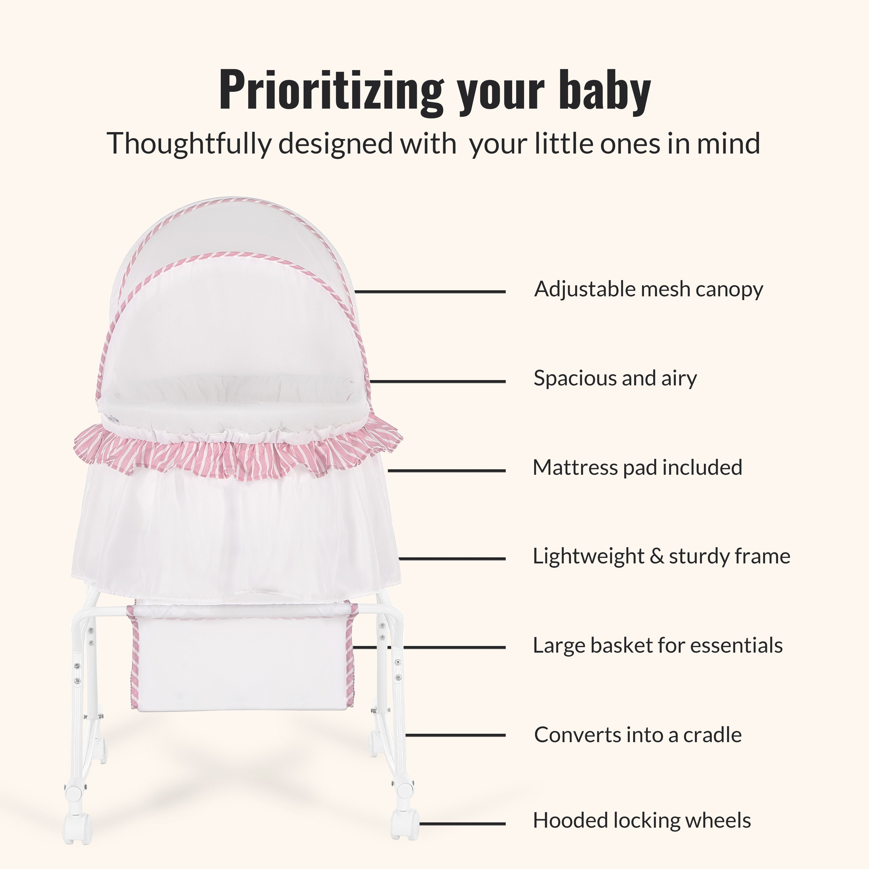Dream On Me Lacy Portable 2-In-1 Bassinet
