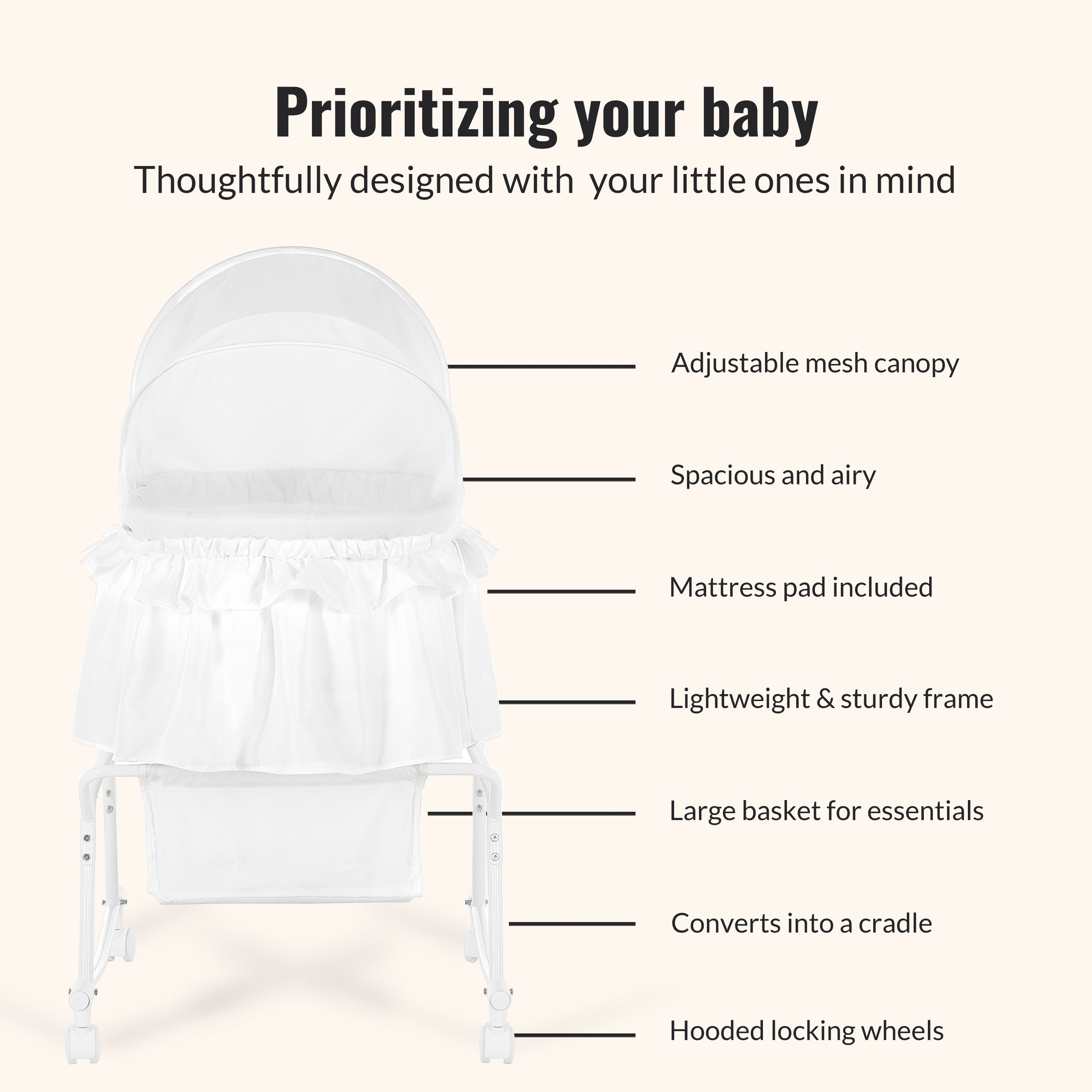 Dream On Me Lacy Portable 2-In-1 Bassinet