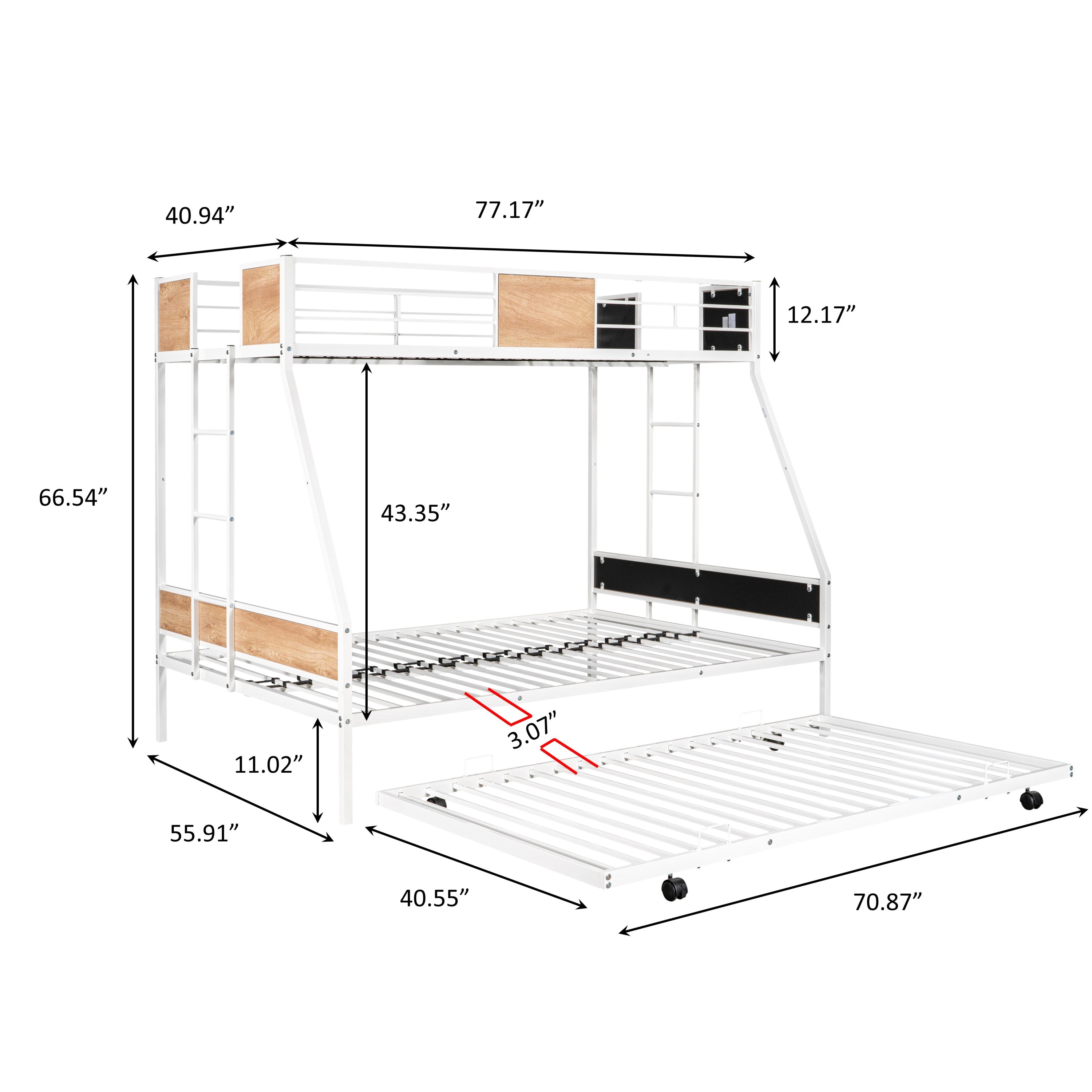 Metal Twin-Over-Full Bunk Bed with Trundle