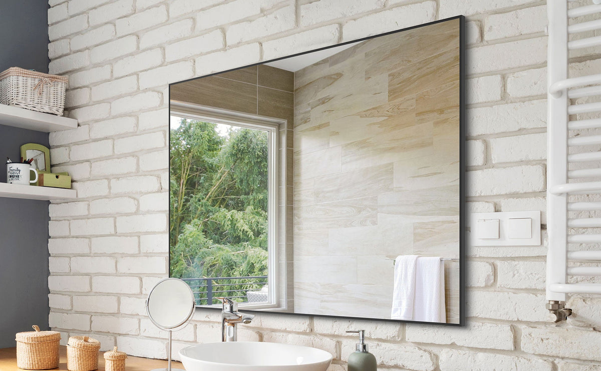 36x24 inch Modern Black Bathroom Mirror with Aluminum Frame