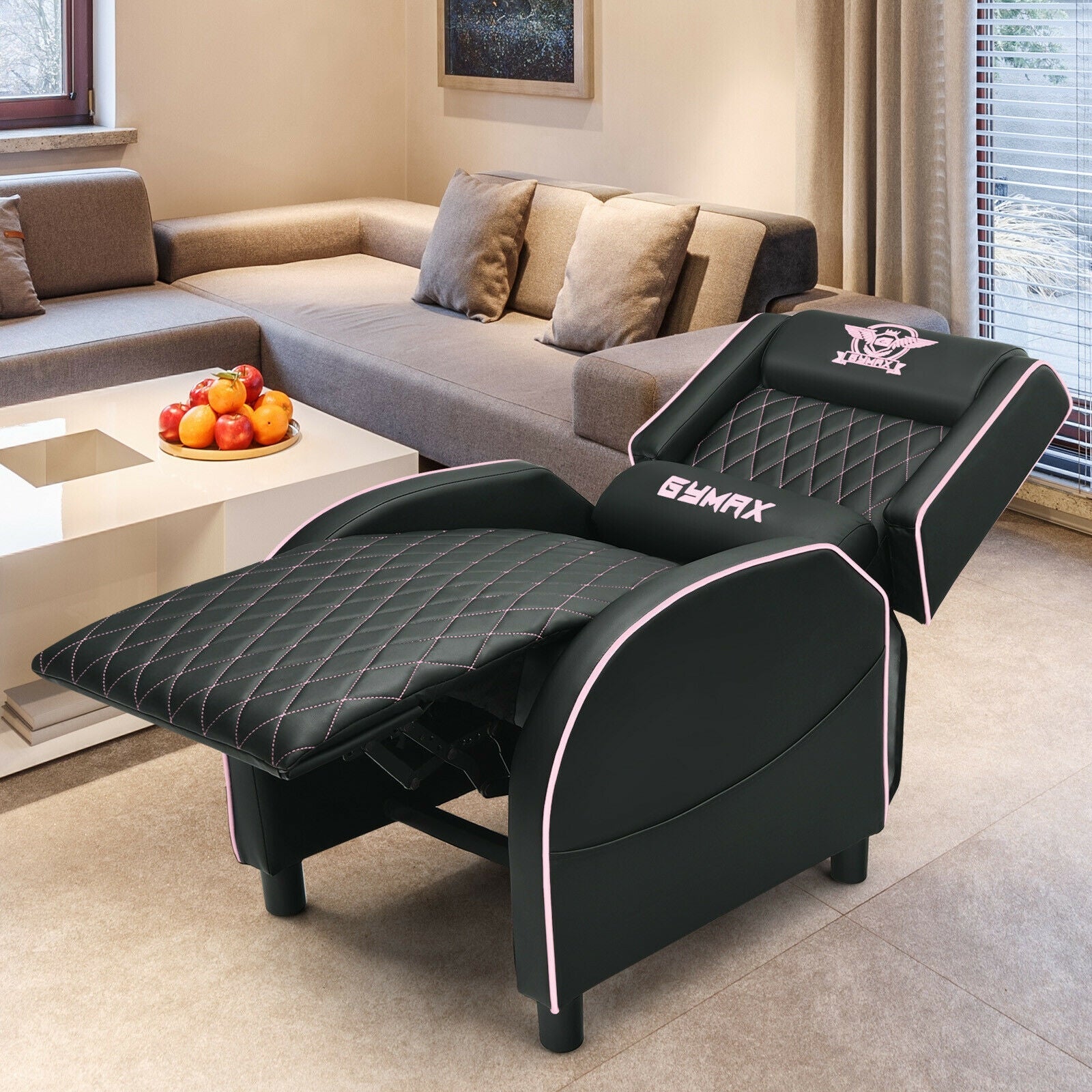 Pink Massage Gaming Recliner Chair with Headrest and Adjustable Backrest