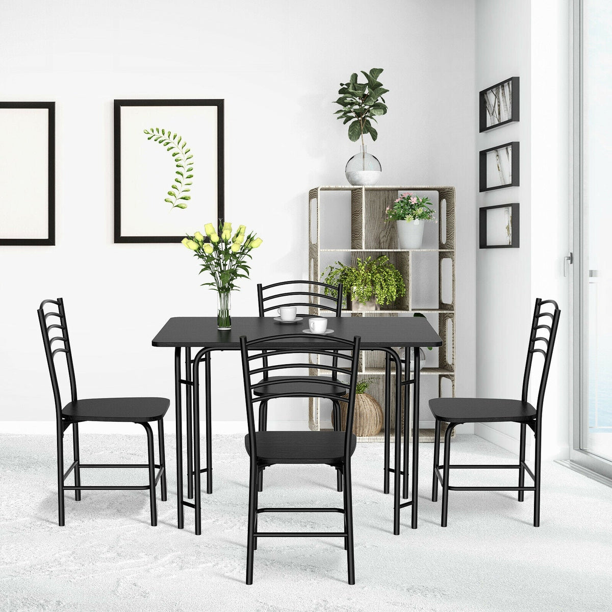 5 Piece Wooden Rectangular Dining Table Set