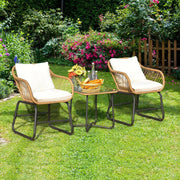 3-Piece Patio Bistro Set with 2 Rattan Chairs and Coffee Table - White
