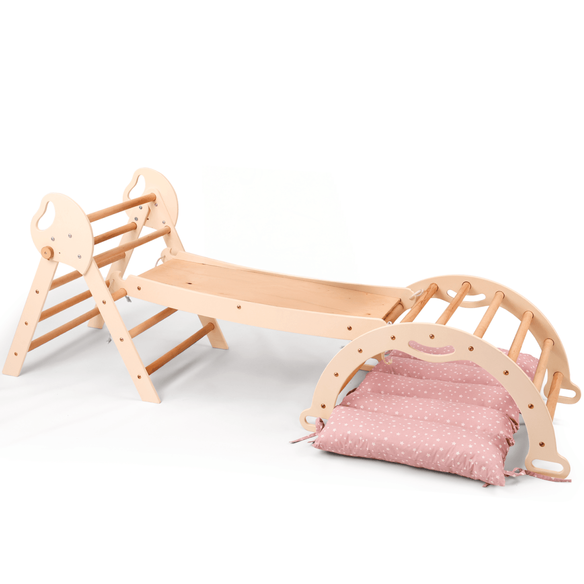 4-in-1 Montessori Climbing Set: Pikler Triangle, Arch, Slide Board, and Cushion for Toddlers (1–3 Years)