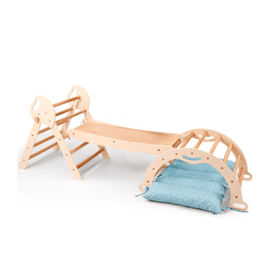 4-in-1 Montessori Climbing Set: Pikler Triangle, Arch, Slide Board, and Cushion for Toddlers (1–3 Years)