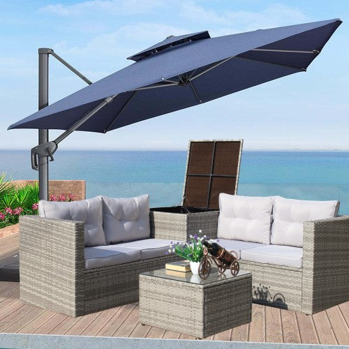 4 Piece Patio Sectional Sofa Set with Storage Box - Grey