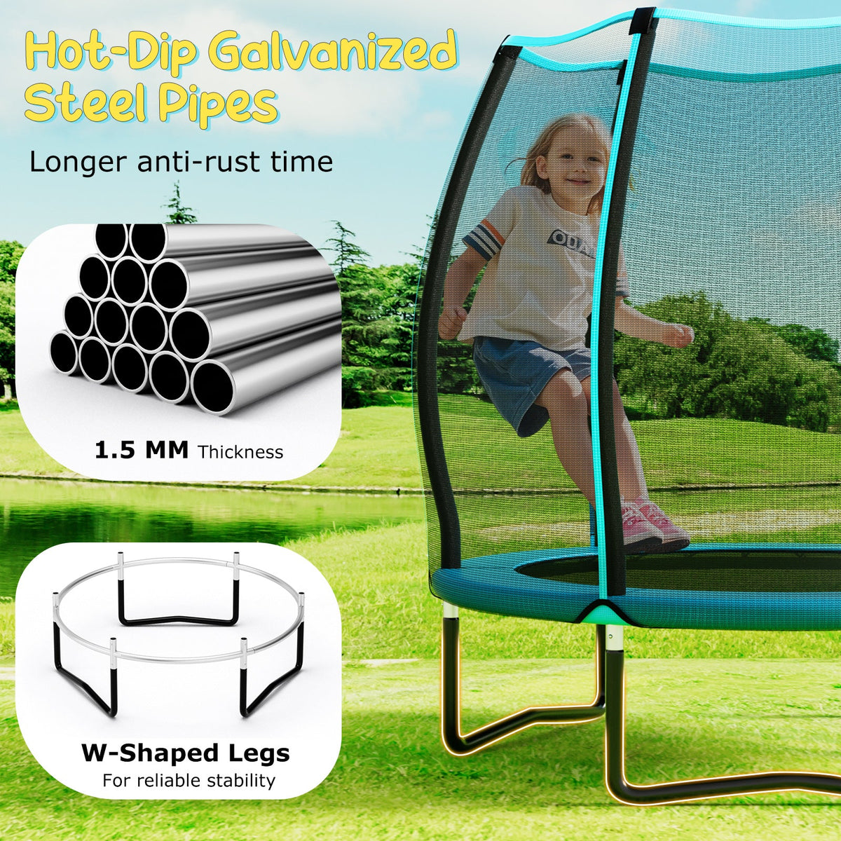 55 Inch Trampoline for Kids Toddler Mini Trampoline with Safety Enclosure Net-Blue