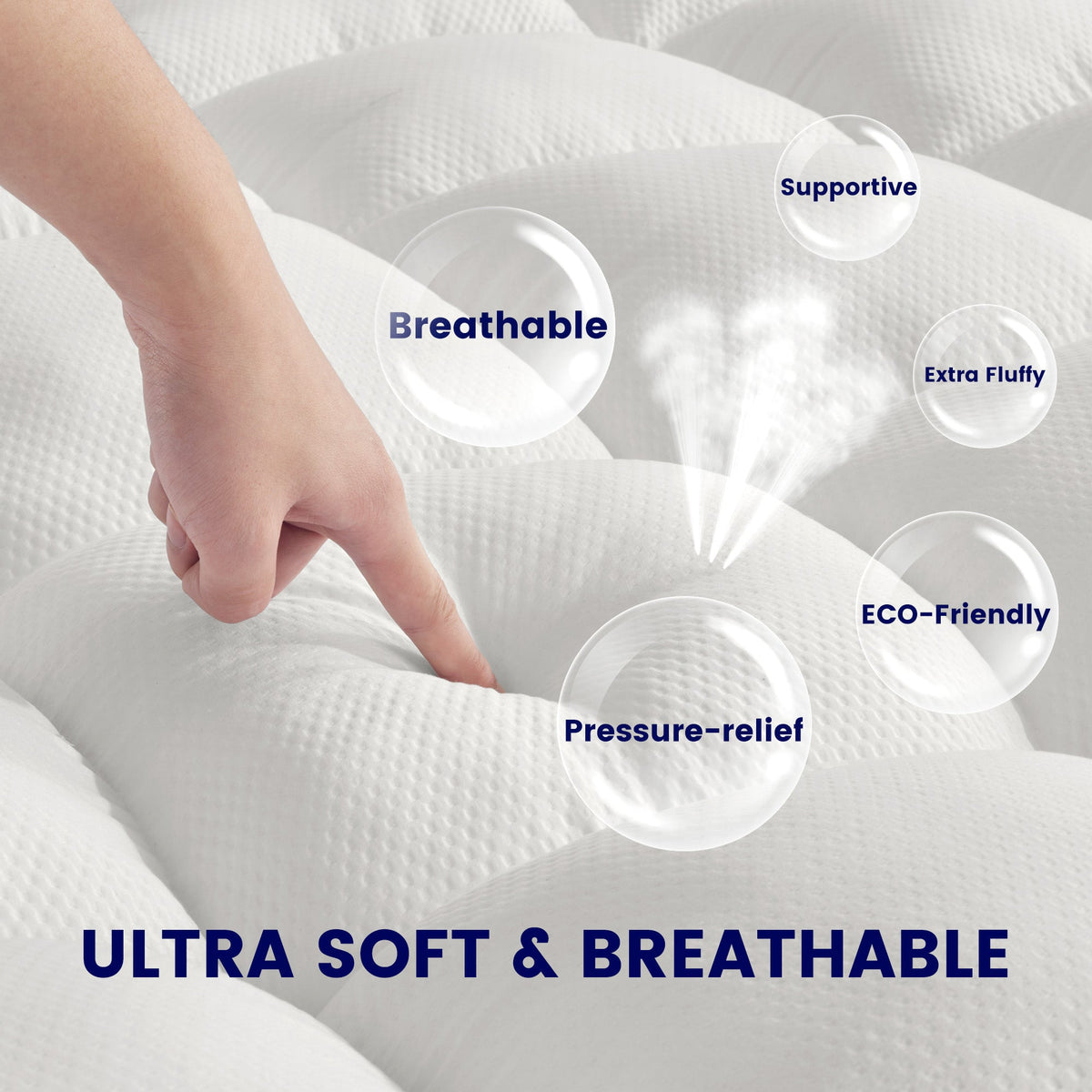 Extra Fluffy Mattress Pad Deep Pockets - White