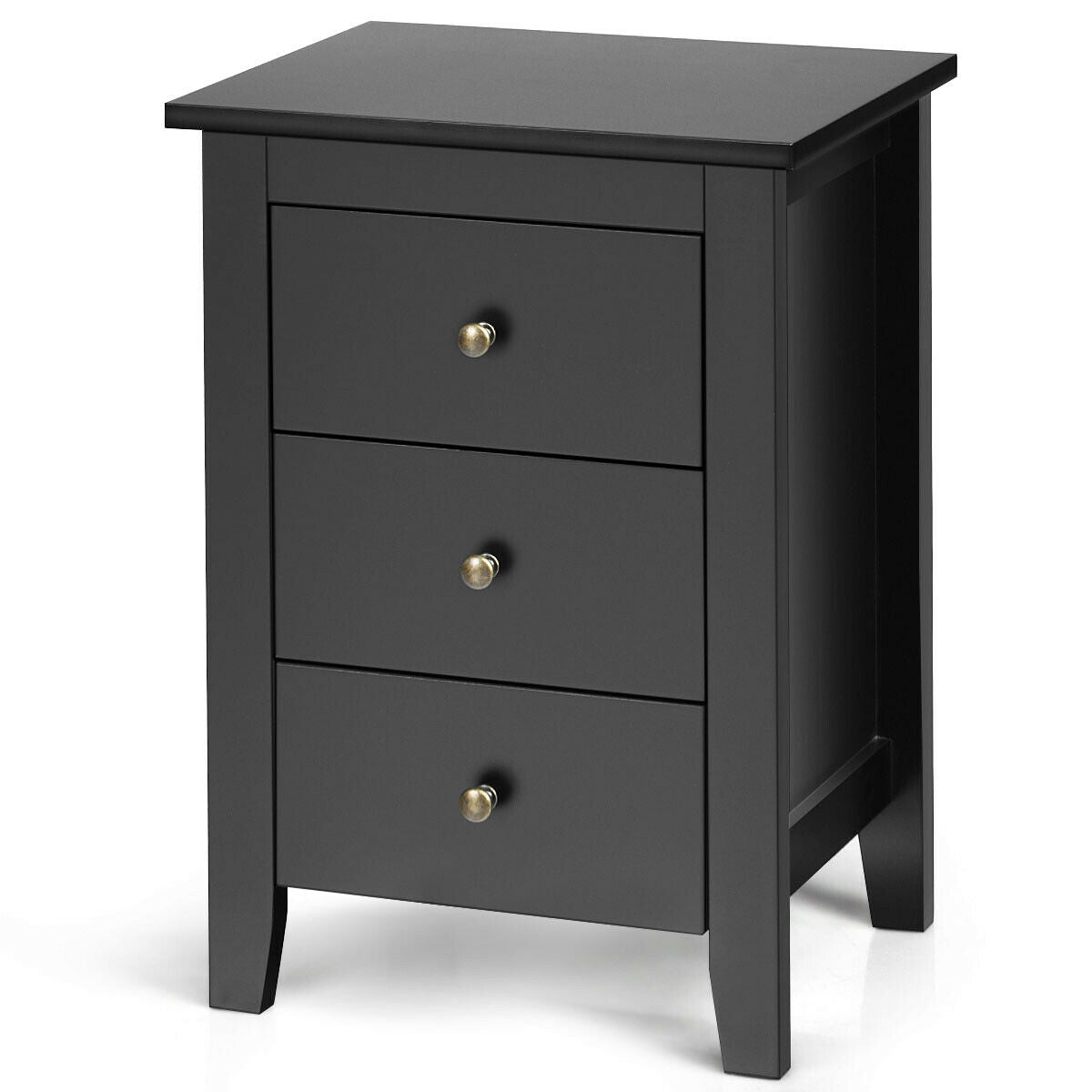 Nightstand End Beside Table Drawers -Black