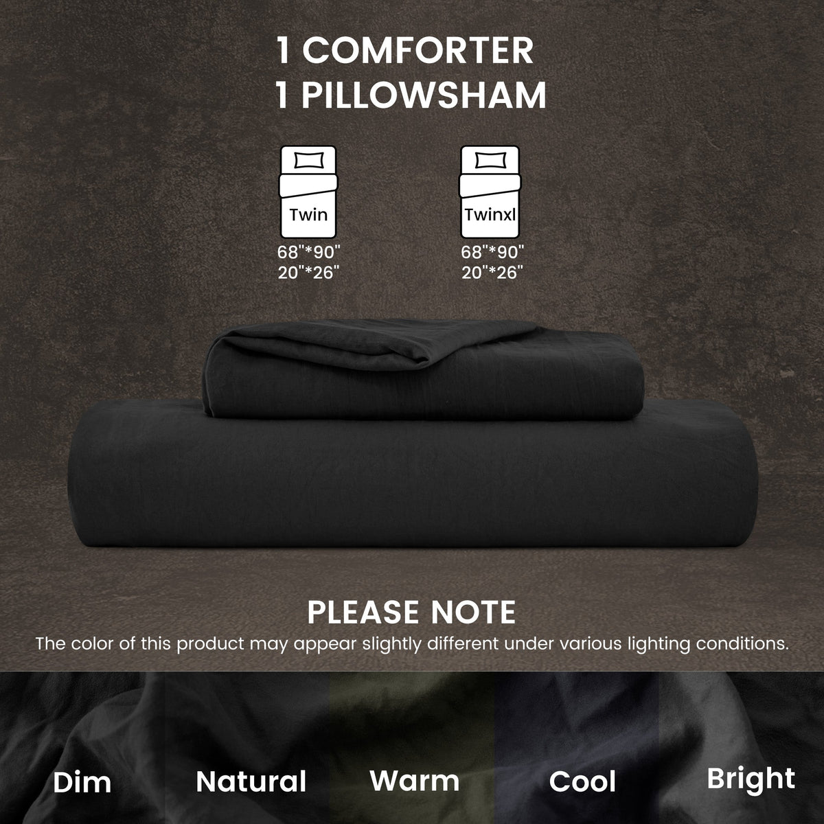 Stone Washed Duvet Cover Set - Black
