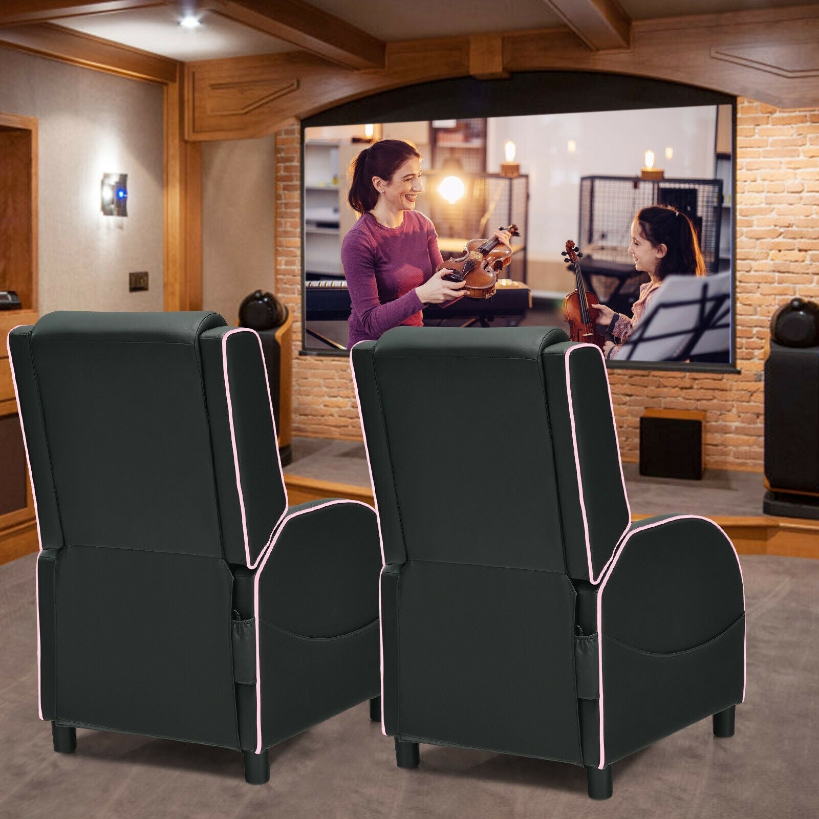 Pink Massage Gaming Recliner Chair with Headrest and Adjustable Backrest