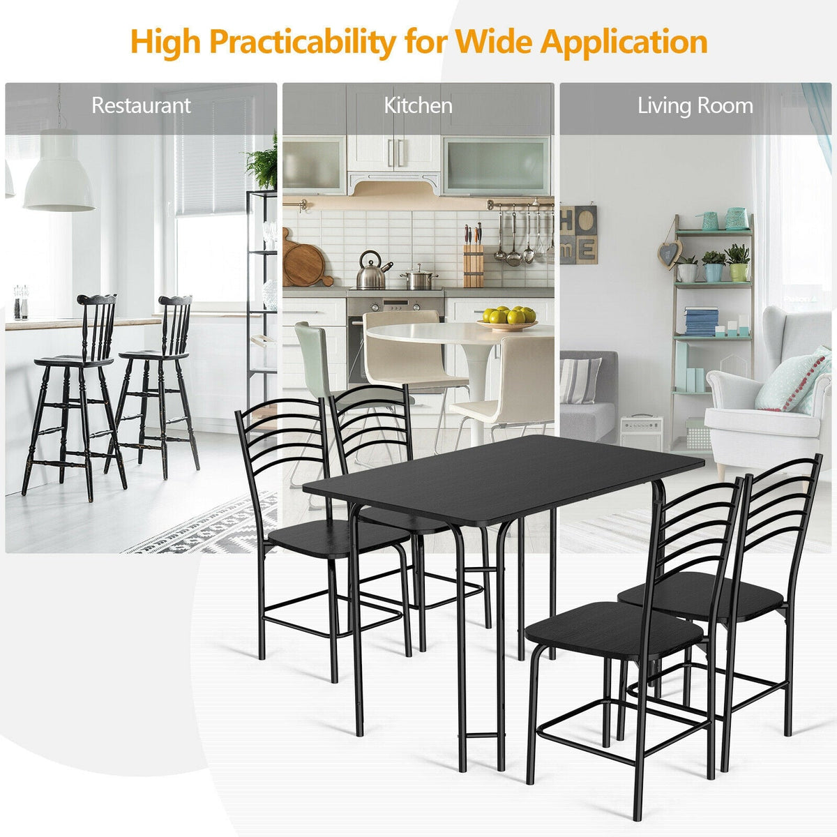 5 Piece Wooden Rectangular Dining Table Set
