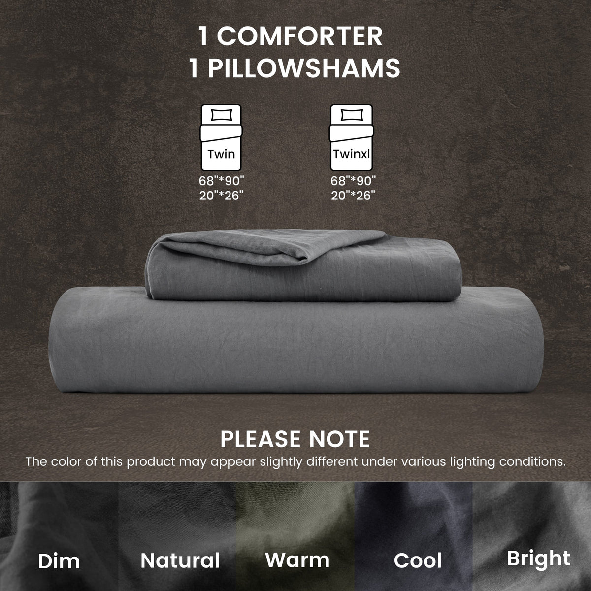 Stone Washed Duvet Cover Set - Gray