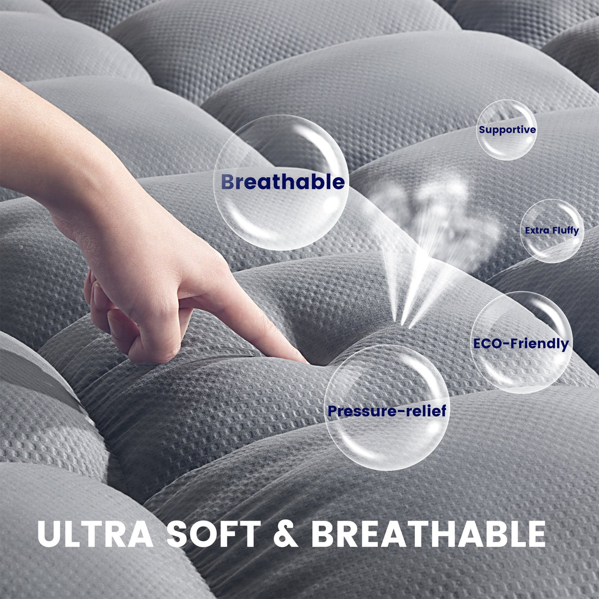 Extra Fluffy Mattress Pad Deep Pockets - Grey
