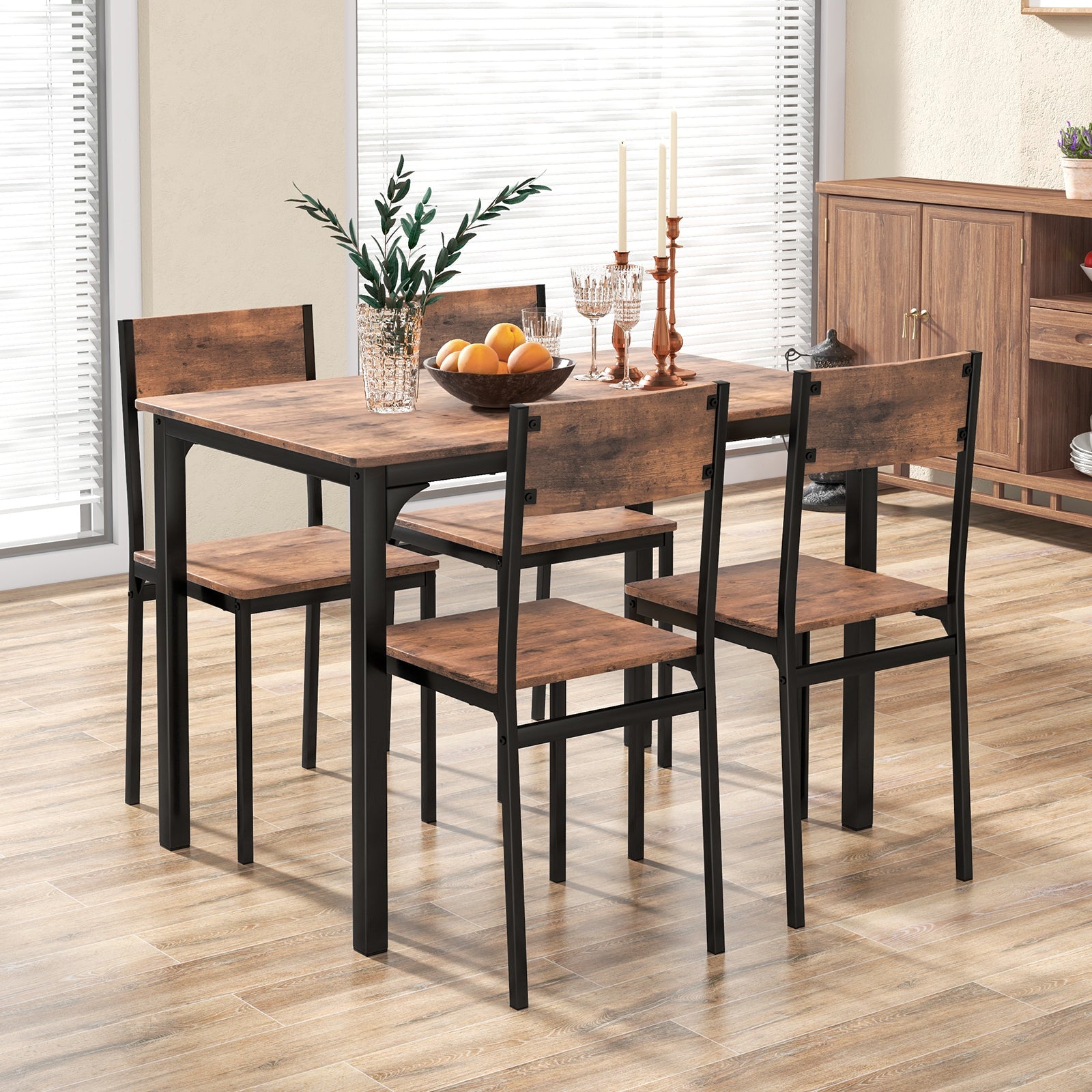 5 Piece Dining Table Set Industrial Style for 4 - Rustic Brown