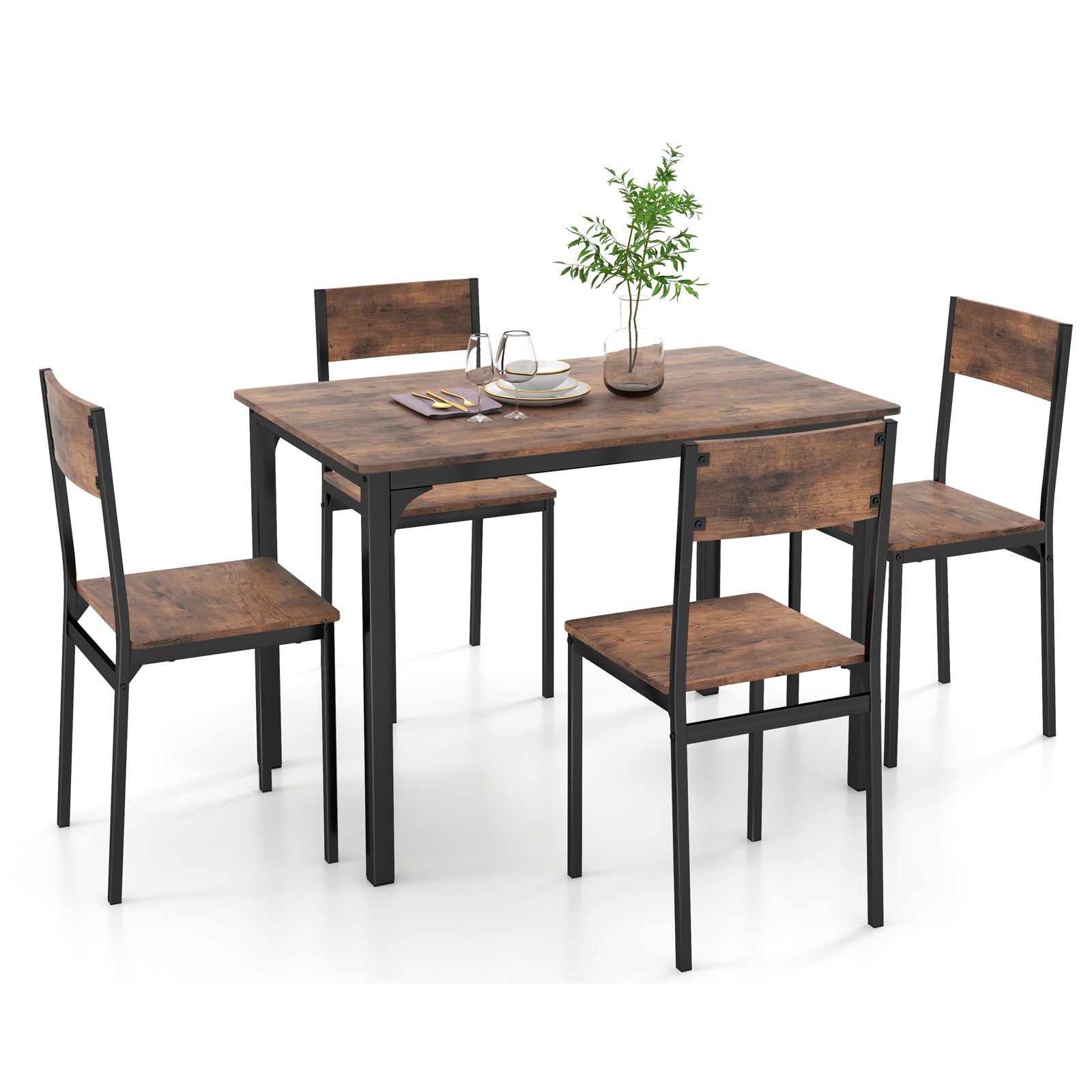 5 Piece Dining Table Set Industrial Style for 4 - Rustic Brown