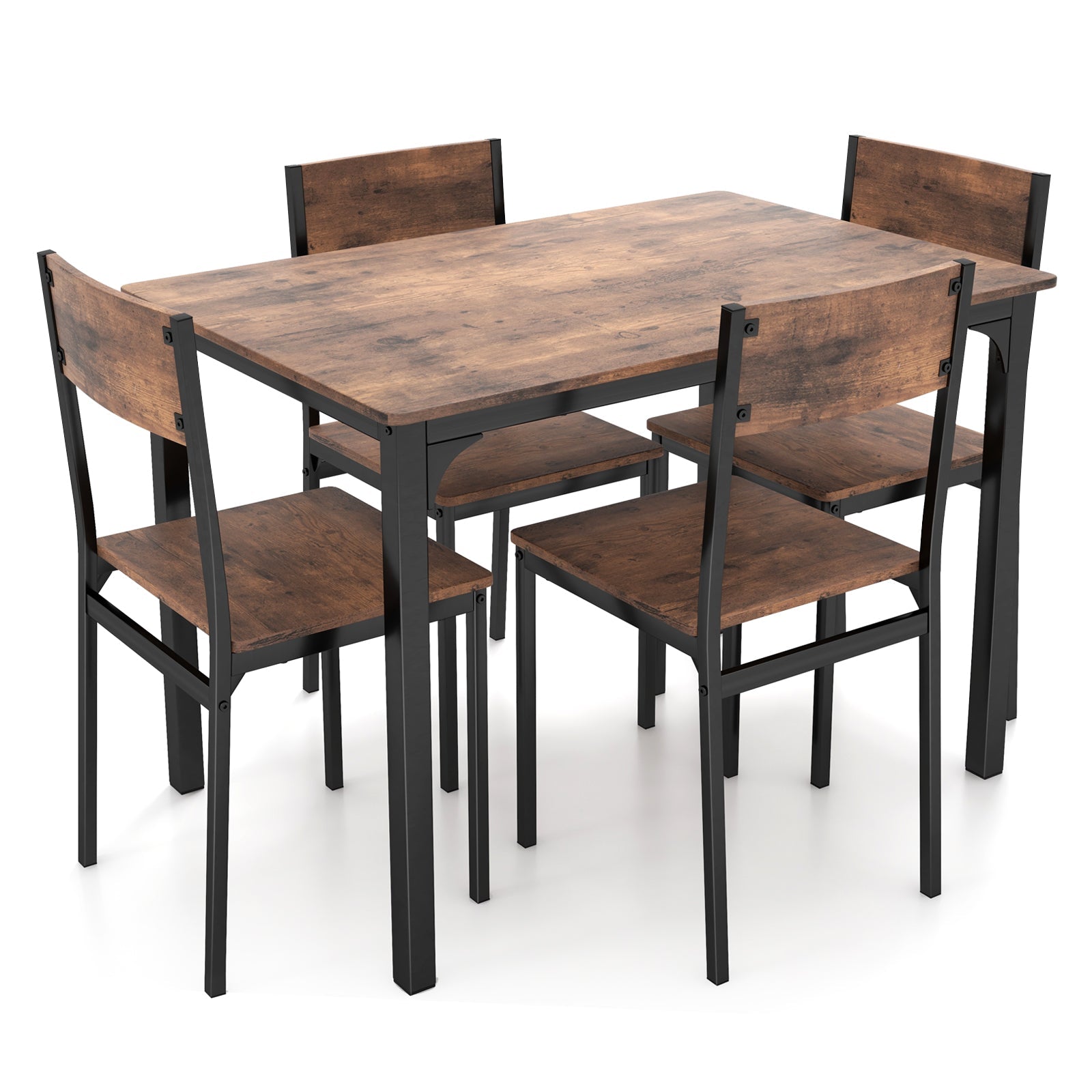 5 Piece Dining Table Set Industrial Style for 4 - Rustic Brown
