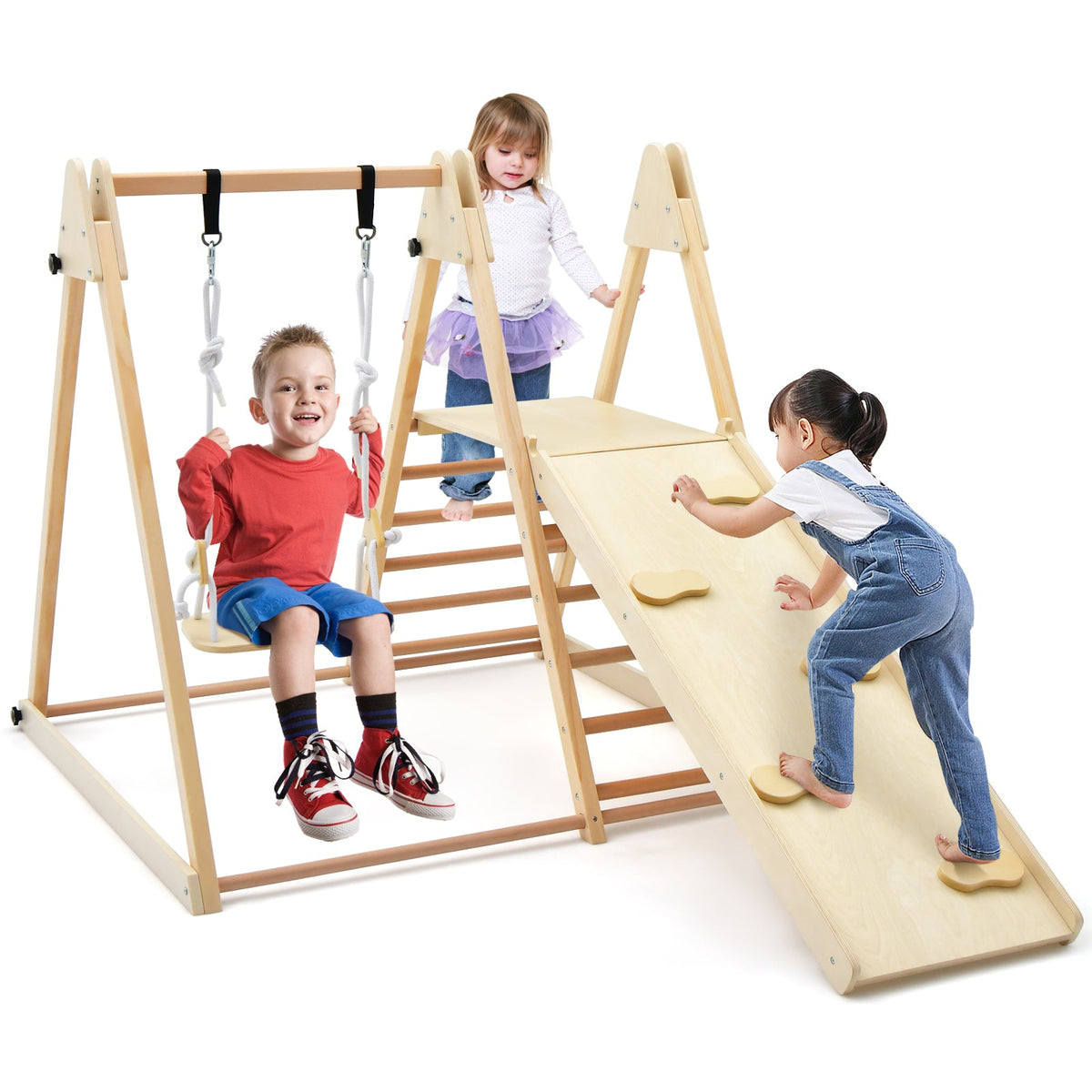 5-in-1 Indoor Jungle Gym Foldable Playset with Fun Slide and Adjustable Swing