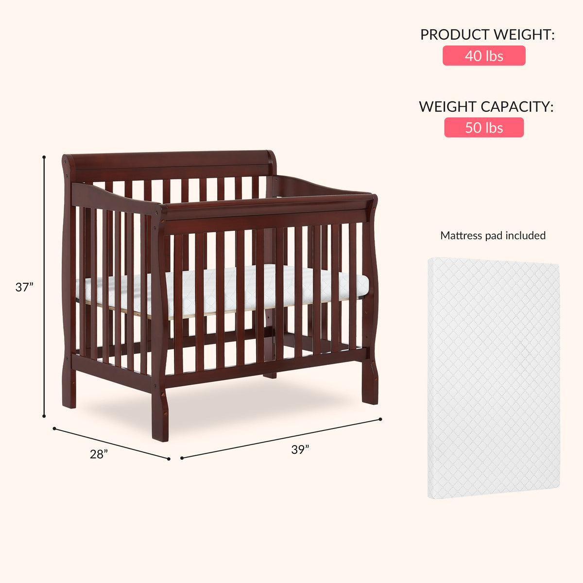 Dream On Me Aden Convertible 4-in-1 Mini Crib