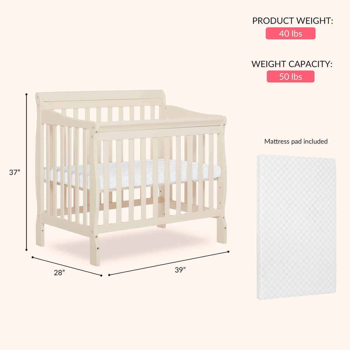 Dream On Me Aden Convertible 4-in-1 Mini Crib