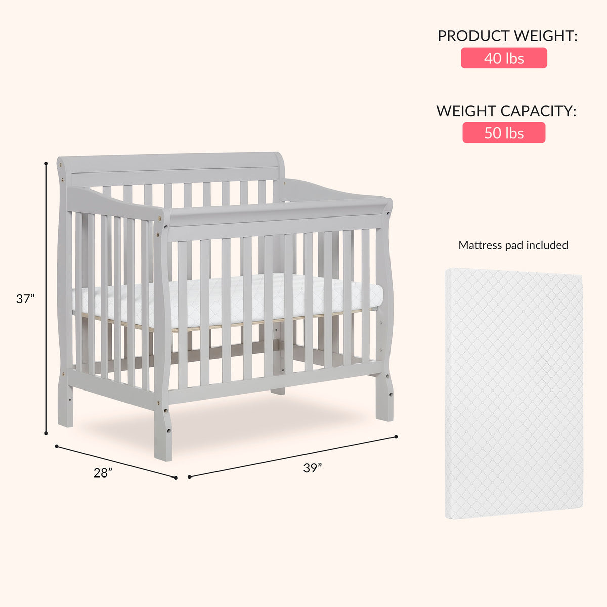 Dream On Me Aden Convertible 4-in-1 Mini Crib