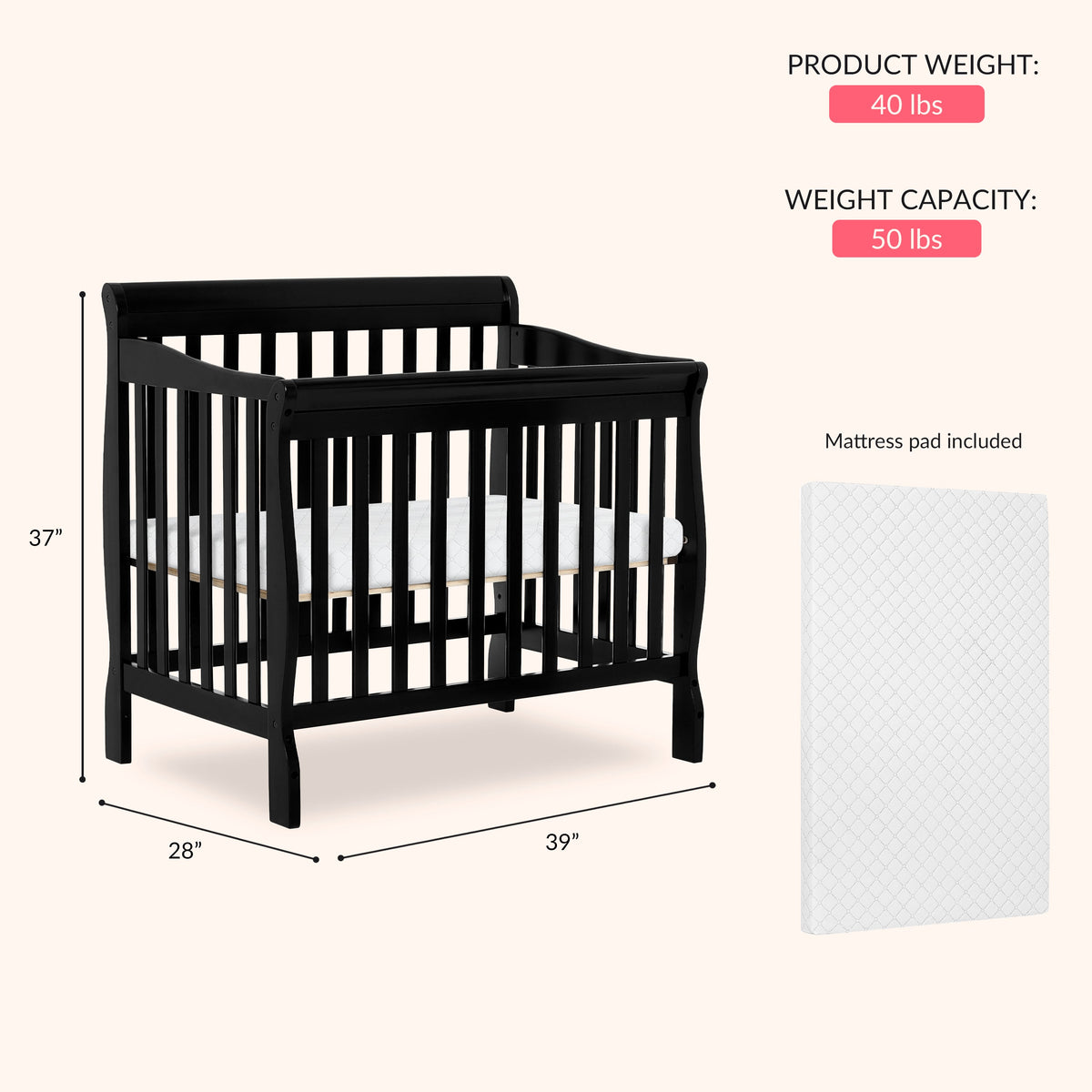 Dream On Me Aden Convertible 4-in-1 Mini Crib