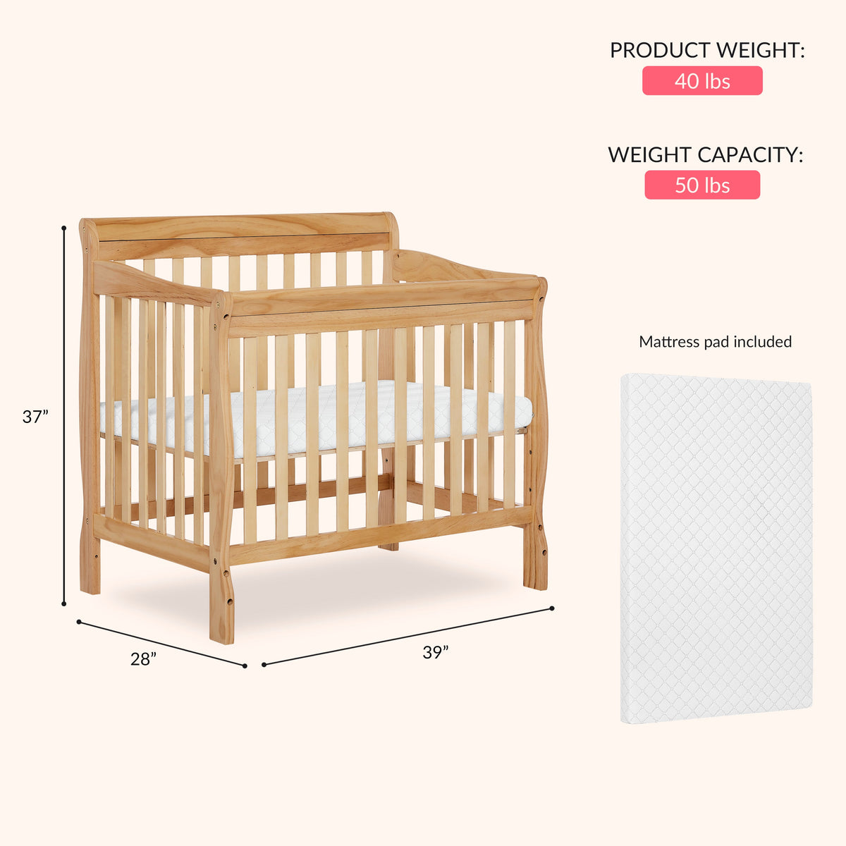 Dream On Me Aden Convertible 4-in-1 Mini Crib
