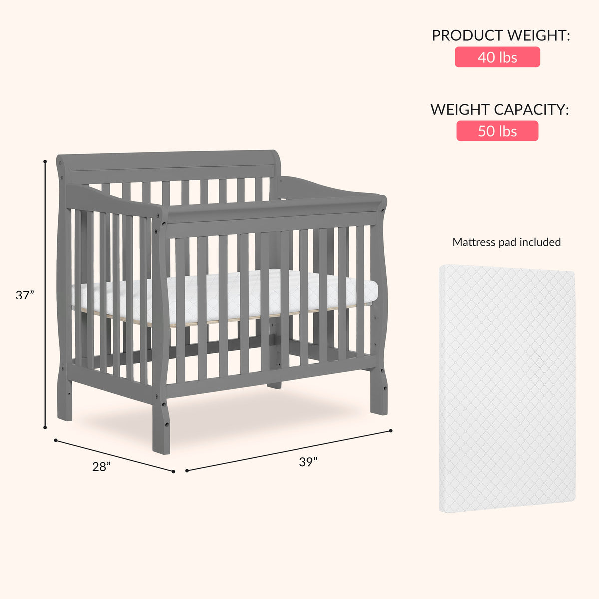 Dream On Me Aden Convertible 4-in-1 Mini Crib