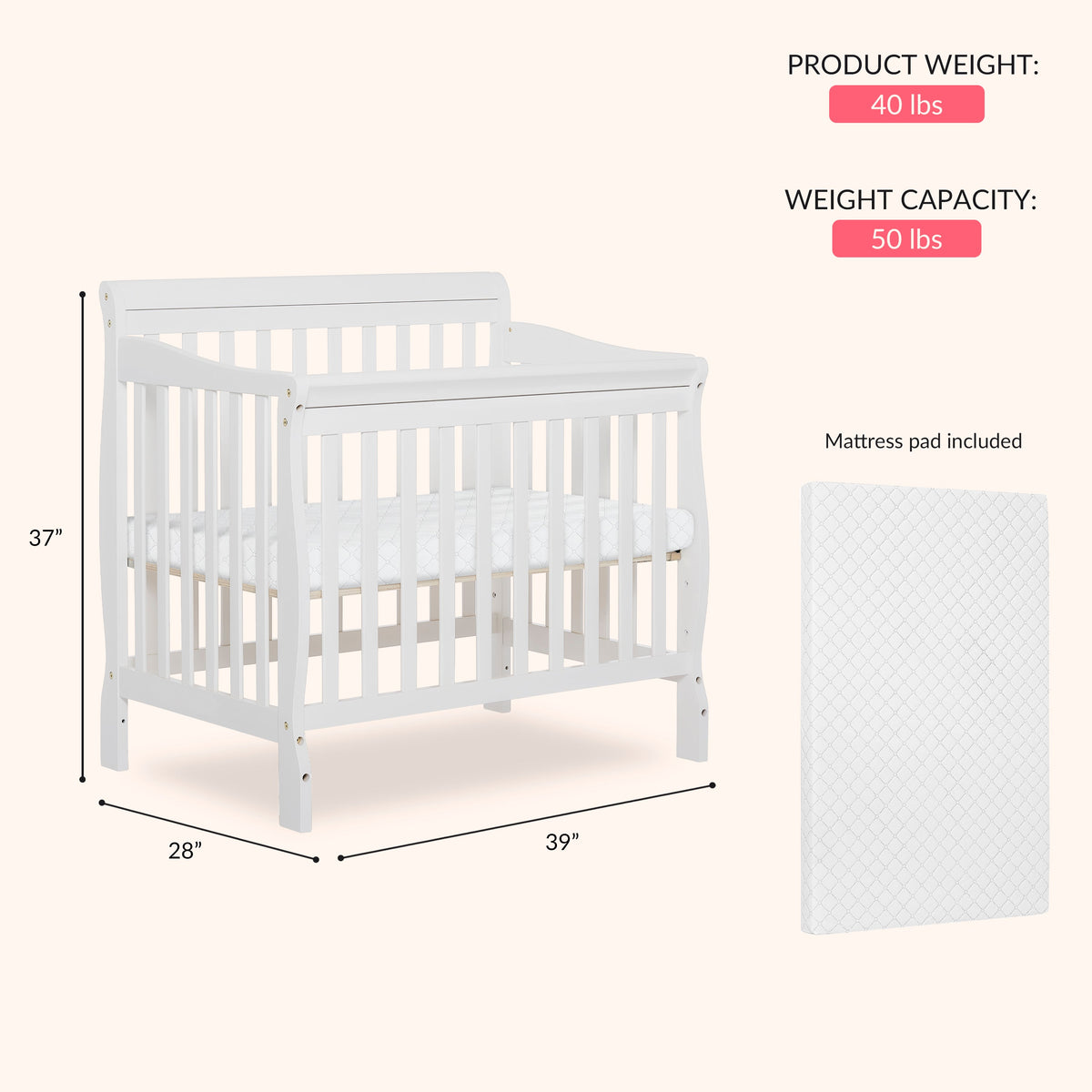 Dream On Me Aden Convertible 4-in-1 Mini Crib