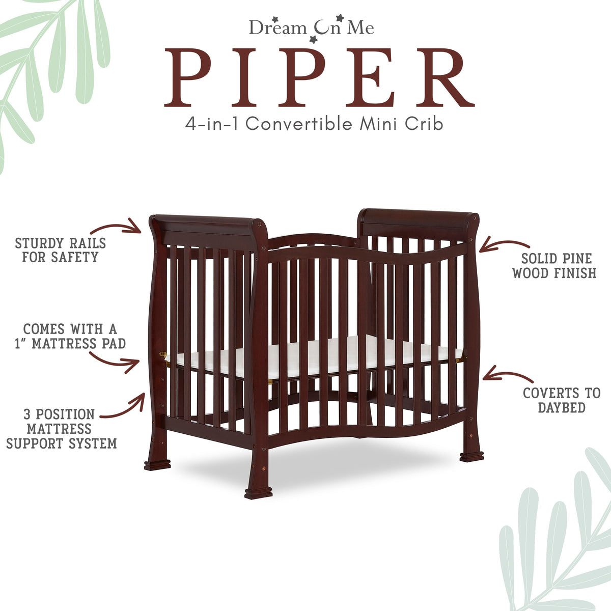 Dream On Me Piper 4-in-1 Convertible Mini Crib